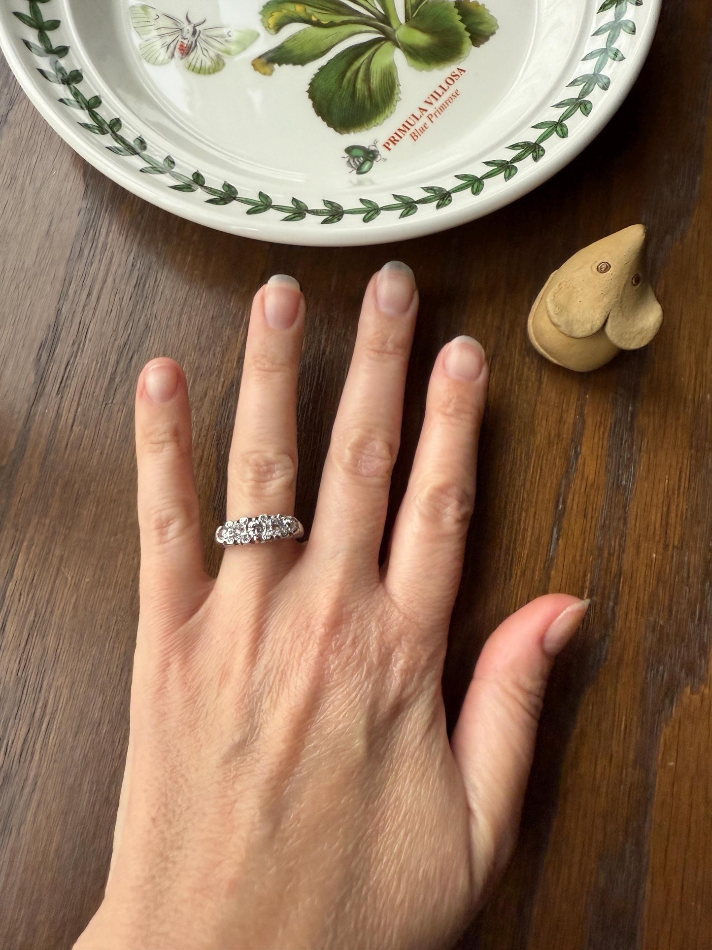 Antique One Carat Old Mine Cut DIAMOND 5 Five Stone Band Ring Platinum Rose Cut Spacers Gemset Prongs Scrolled French Edwardian