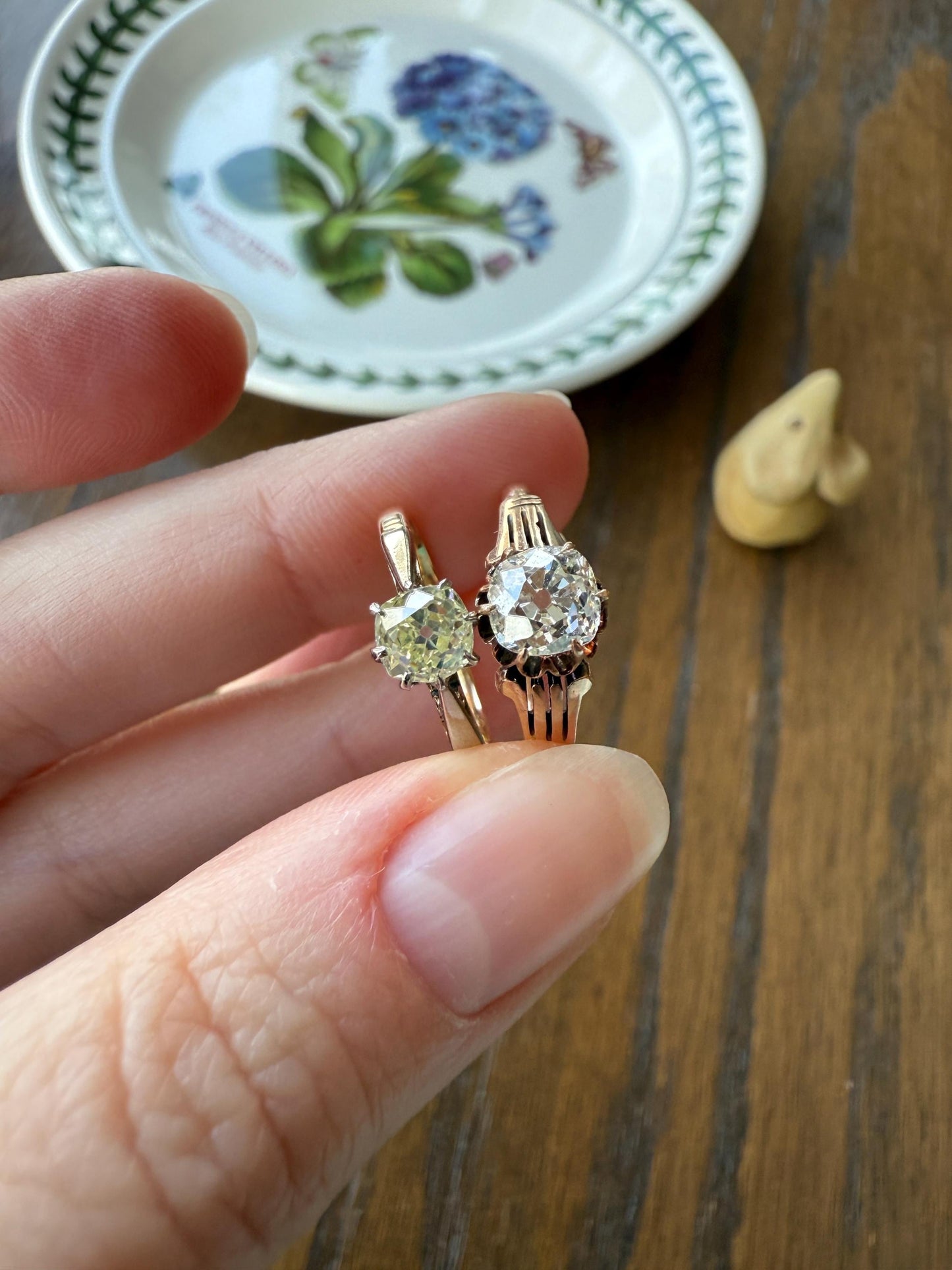 Delicious Fancy Light Greenish Yellow Antique Chunky .67 Carat Old Mine Cut Diamond Solitaire Engagement Ring 18k Gold Platinum Edwardian
