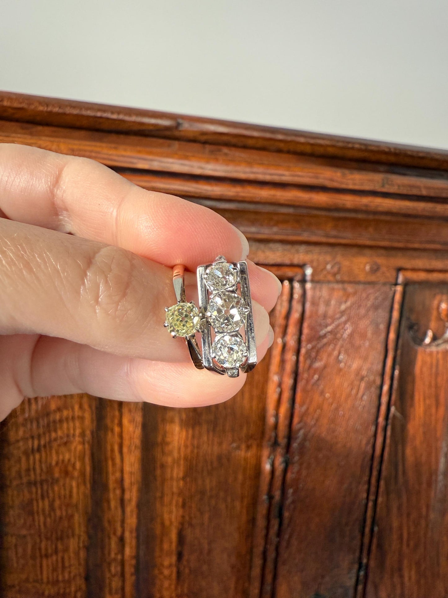 Delicious Fancy Light Greenish Yellow Antique Chunky .67 Carat Old Mine Cut Diamond Solitaire Engagement Ring 18k Gold Platinum Edwardian