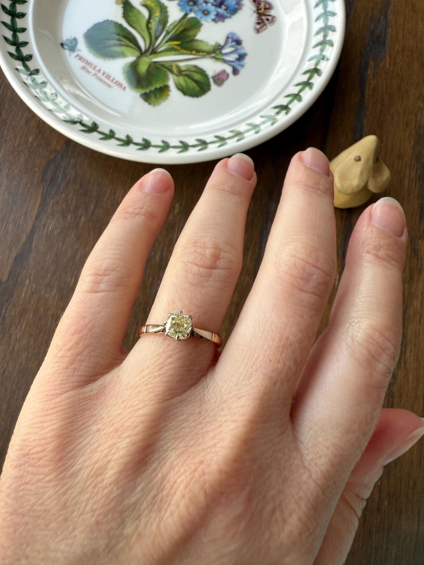 Delicious Fancy Light Greenish Yellow Antique Chunky .67 Carat Old Mine Cut Diamond Solitaire Engagement Ring 18k Gold Platinum Edwardian