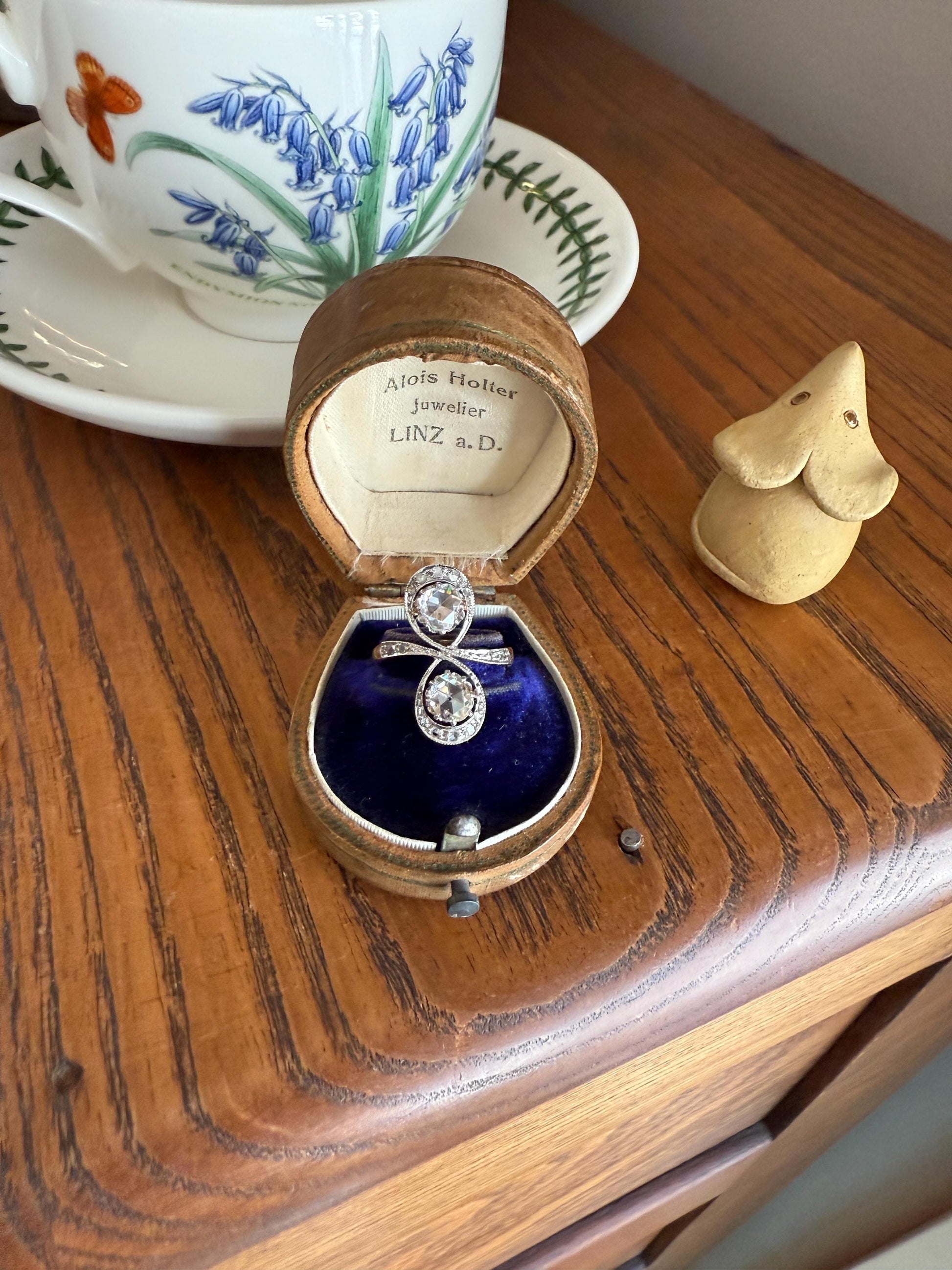 Belle Epoque Antique Rose Cut DIAMOND Toi et Moi Ring 1.5 Carat Face Up 18k Gold Victorian Infinity Figure 8 Swirl Art Nouveau Movement