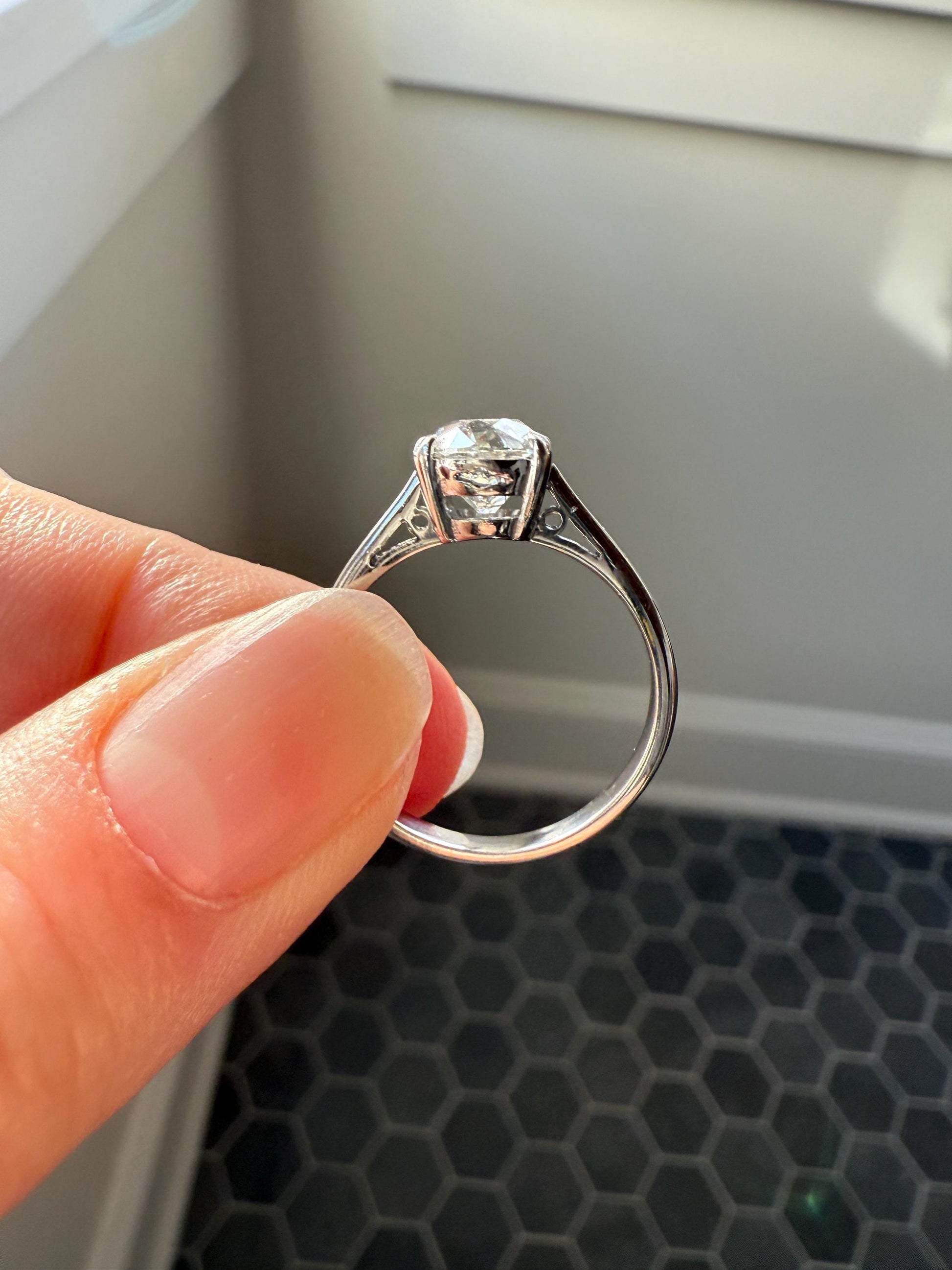 OVAL Antique 1.87 Carat Eye CLEAN Elongated Old Mine Cut DIAMOND Solitaire Engagement Ring w/ cert French 18k White Gold 1.87ct OmC