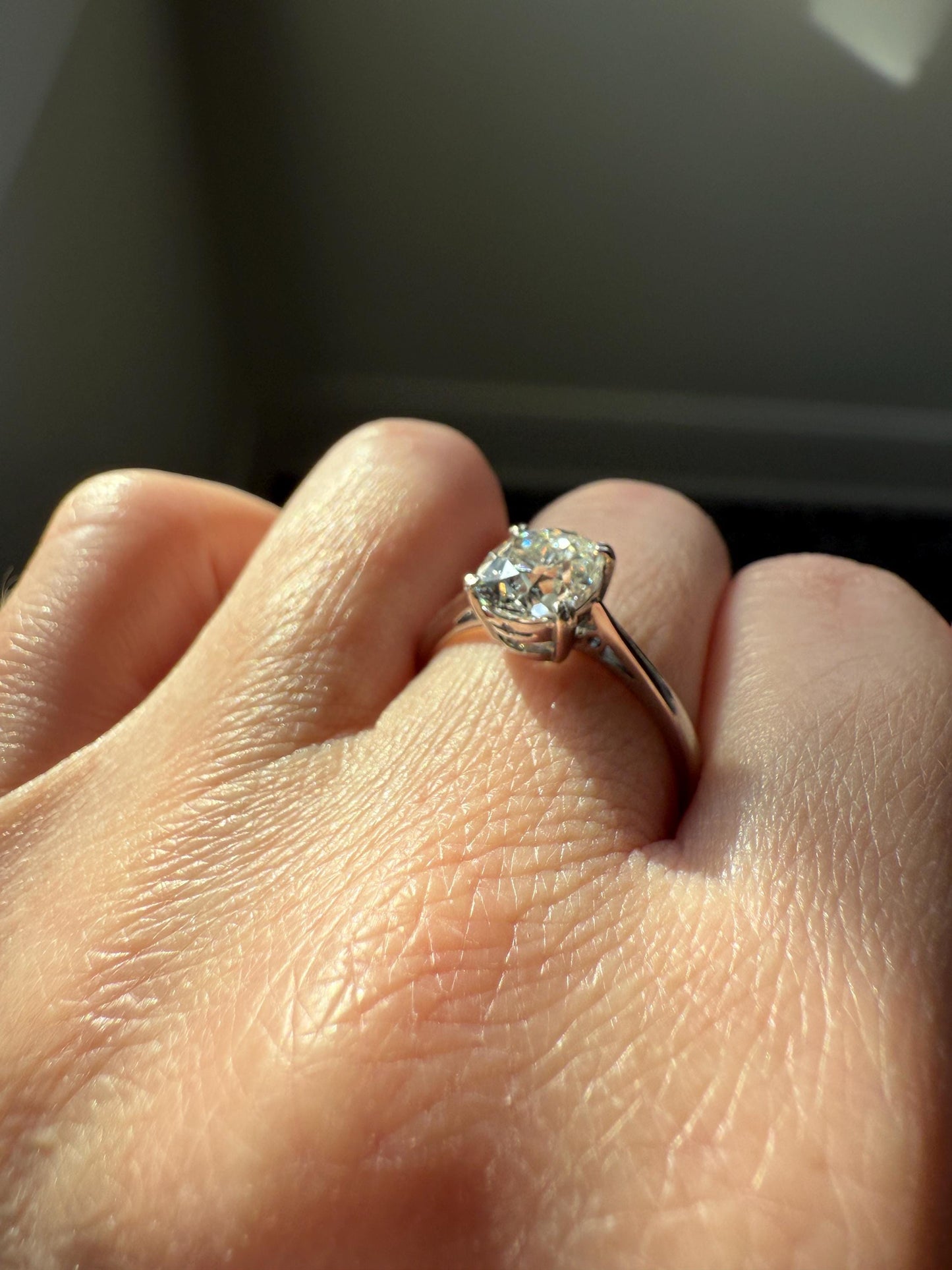 OVAL Antique 1.87 Carat Eye CLEAN Elongated Old Mine Cut DIAMOND Solitaire Engagement Ring w/ cert French 18k White Gold 1.87ct OmC
