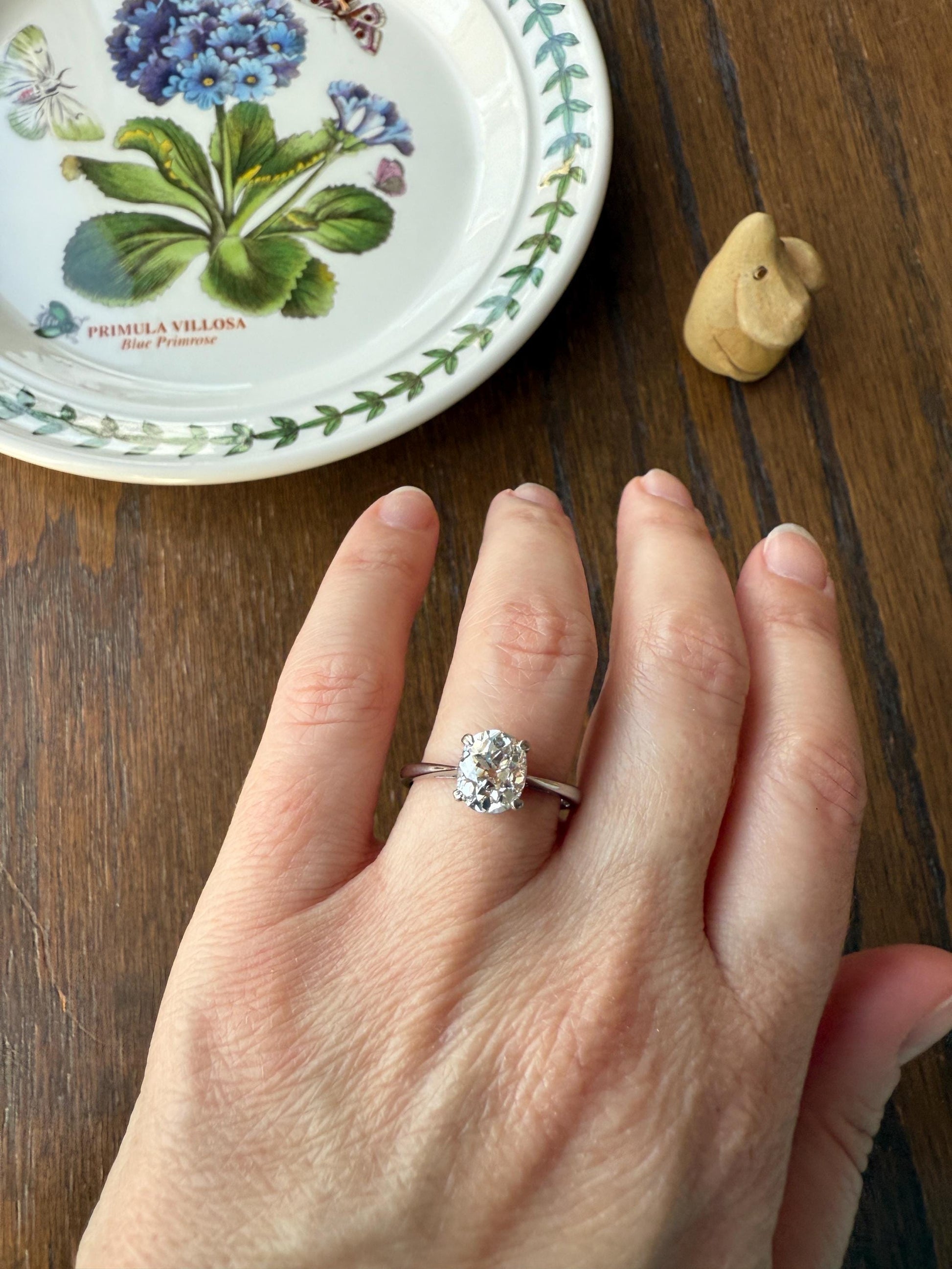 OVAL Antique 1.87 Carat Eye CLEAN Elongated Old Mine Cut DIAMOND Solitaire Engagement Ring w/ cert French 18k White Gold 1.87ct OmC