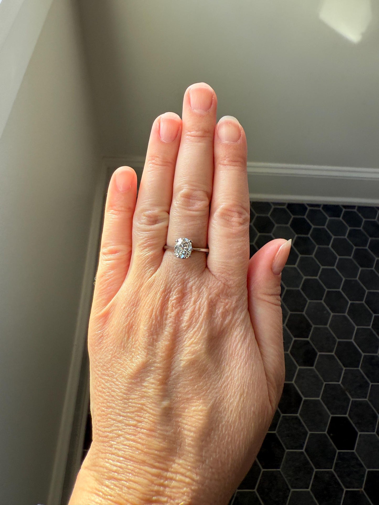OVAL Antique 1.87 Carat Eye CLEAN Elongated Old Mine Cut DIAMOND Solitaire Engagement Ring w/ cert French 18k White Gold 1.87ct OmC