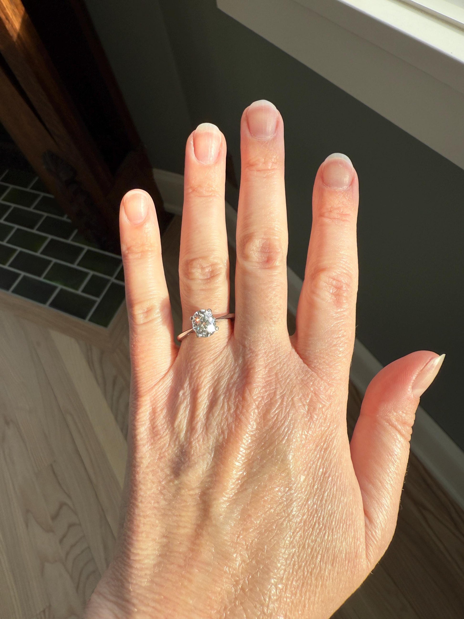 OVAL Antique 1.87 Carat Eye CLEAN Elongated Old Mine Cut DIAMOND Solitaire Engagement Ring w/ cert French 18k White Gold 1.87ct OmC