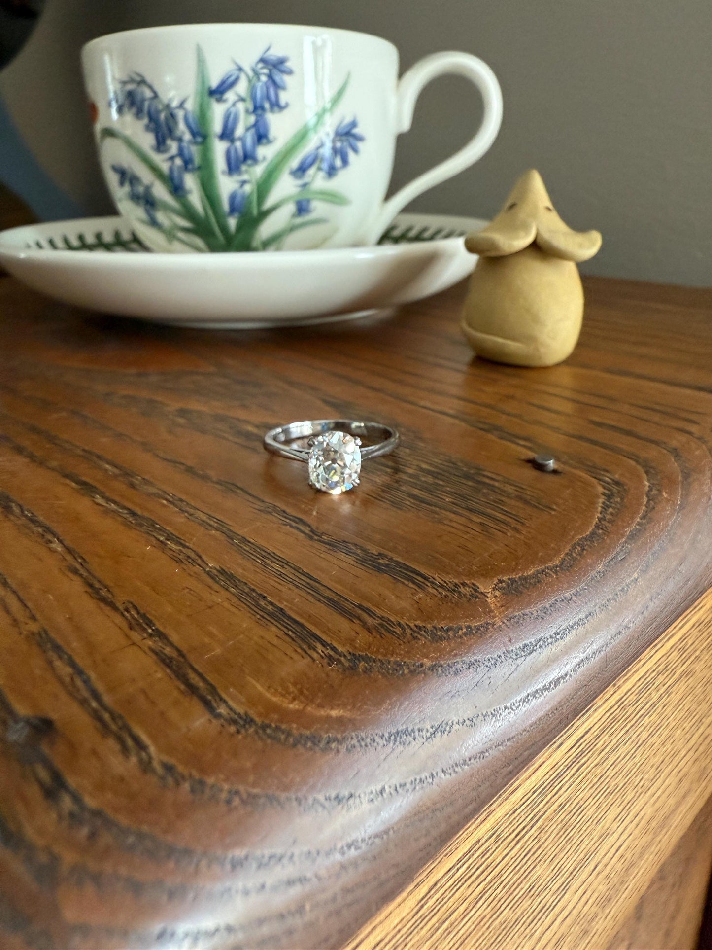 OVAL Antique 1.87 Carat Eye CLEAN Elongated Old Mine Cut DIAMOND Solitaire Engagement Ring w/ cert French 18k White Gold 1.87ct OmC