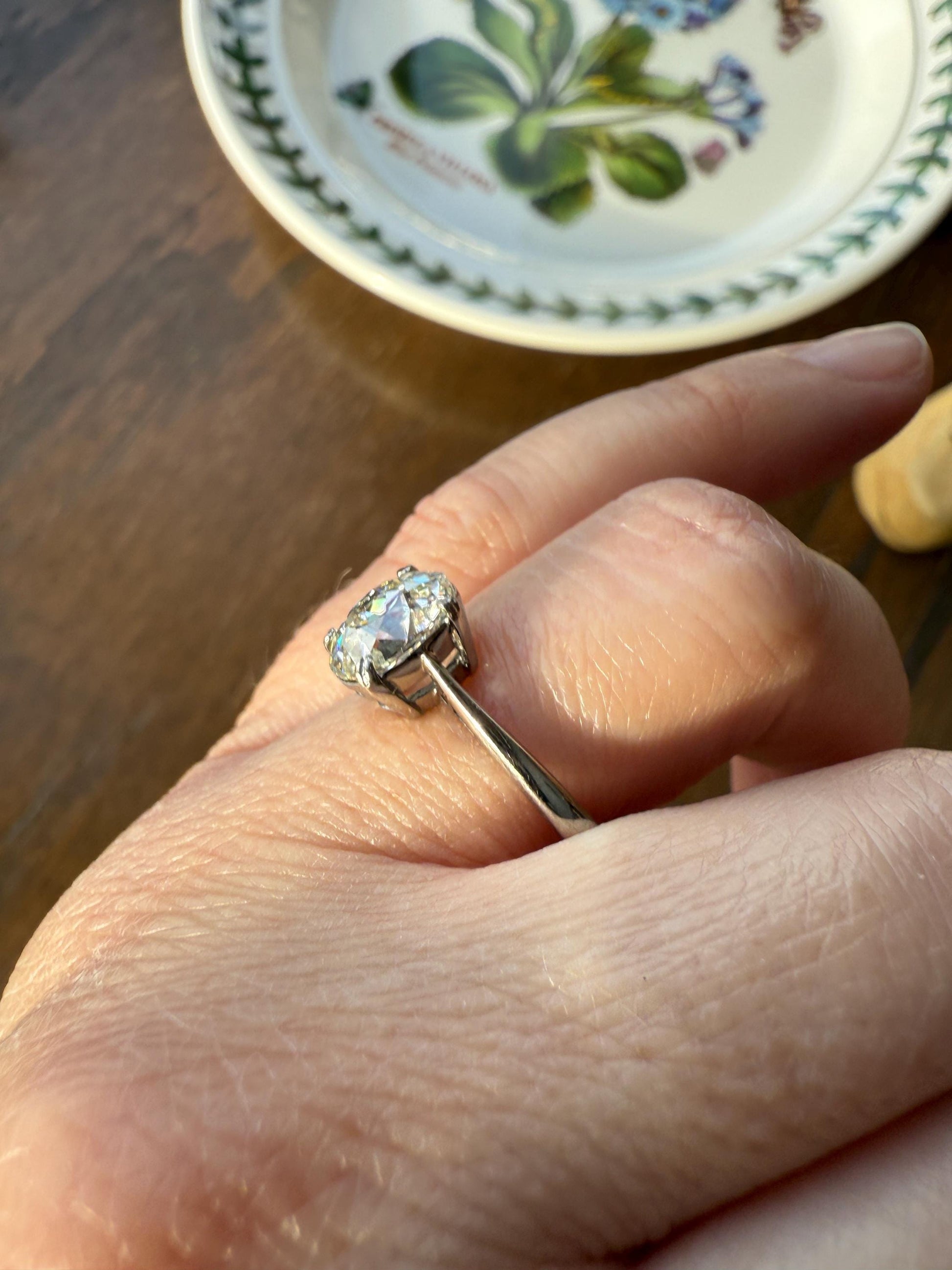 OVAL Antique 1.87 Carat Eye CLEAN Elongated Old Mine Cut DIAMOND Solitaire Engagement Ring w/ cert French 18k White Gold 1.87ct OmC