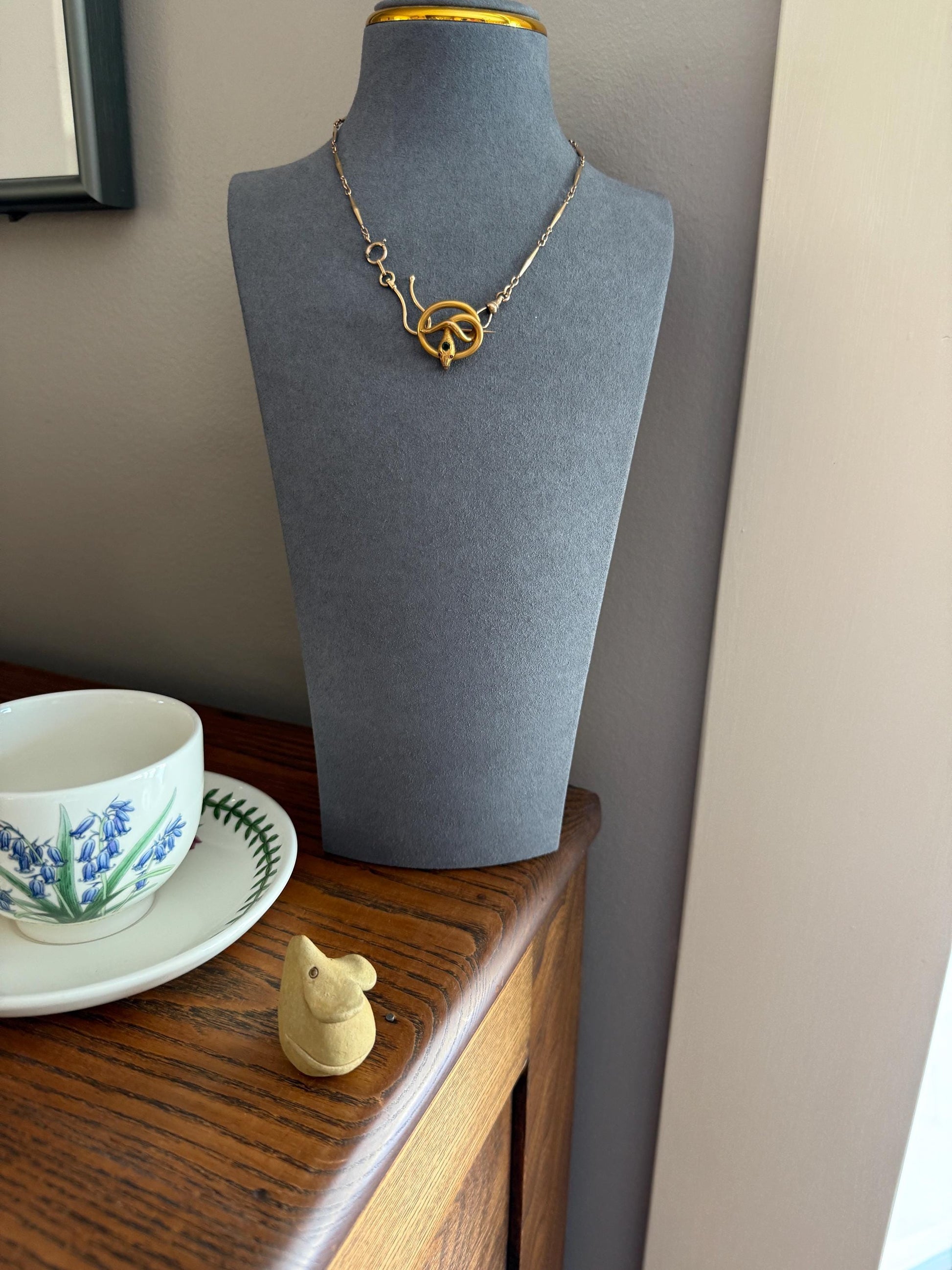 SNAKE Victorian Antique Figural 18k Gold Solid French Brooch w/ Pendant Holder Extender Connector Green Emerald Head Ruby Eyes