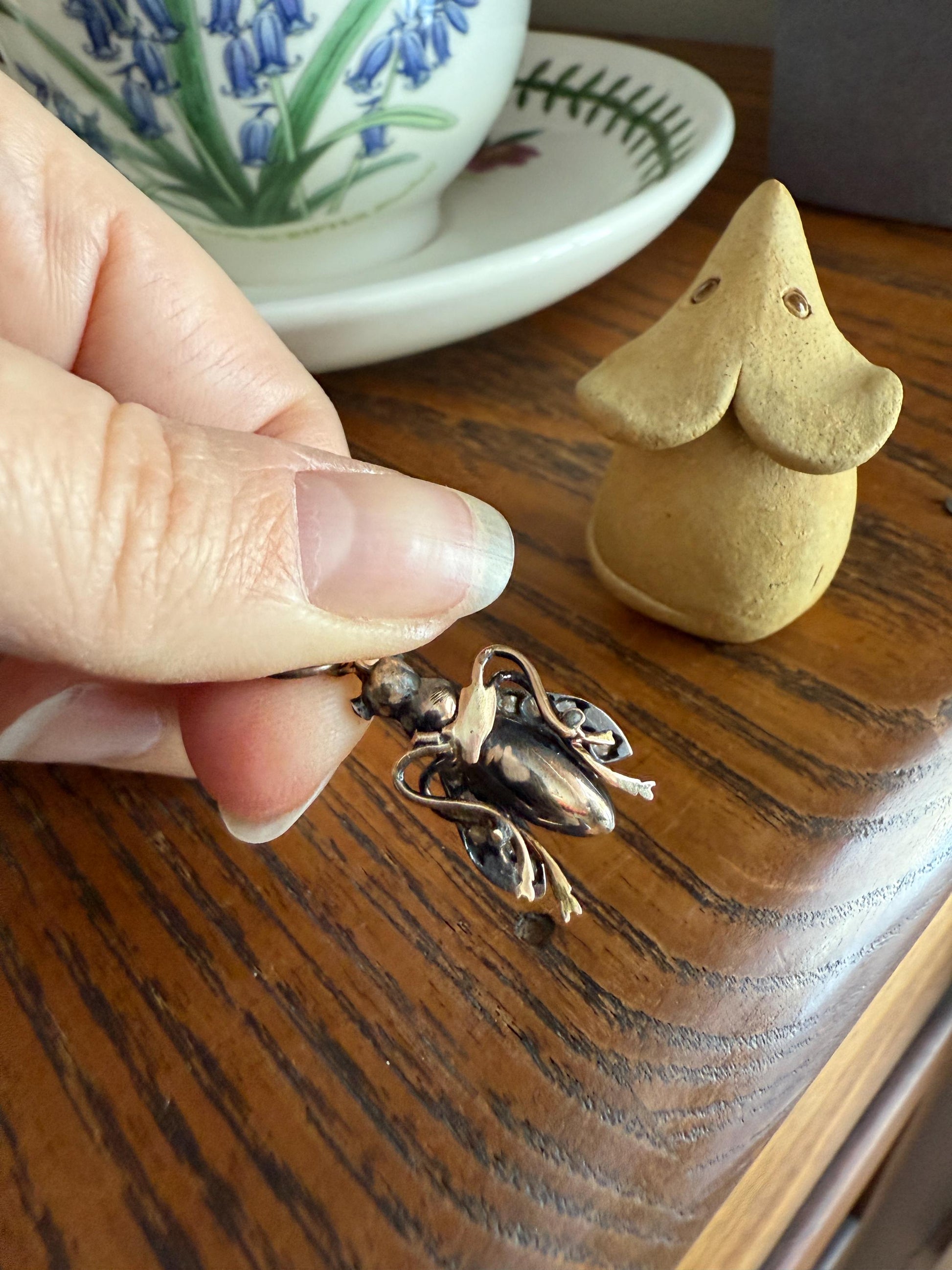 Large BUMBLE BEE Victorian Antique Figural 18k Gold Solid Silver Rose Cut Diamond French Pendant Ruby Eyes Black Enamel Stripes 2 Avail