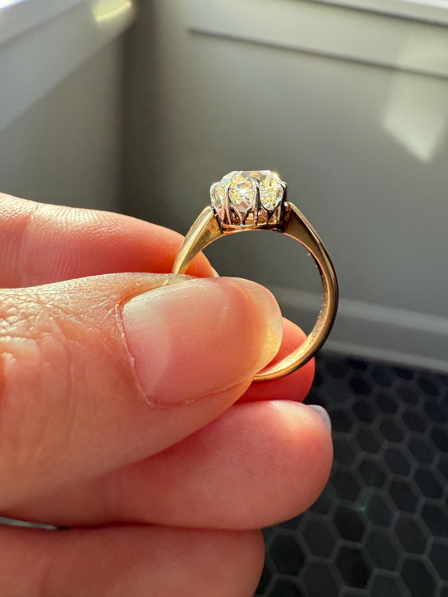 Antique Eye Clean Two Carat Warm Natural Old Mine Cut DiAMOND Solitaire Ring French 18k GOLD Engagement All Original Victorian Setting 2Ctw