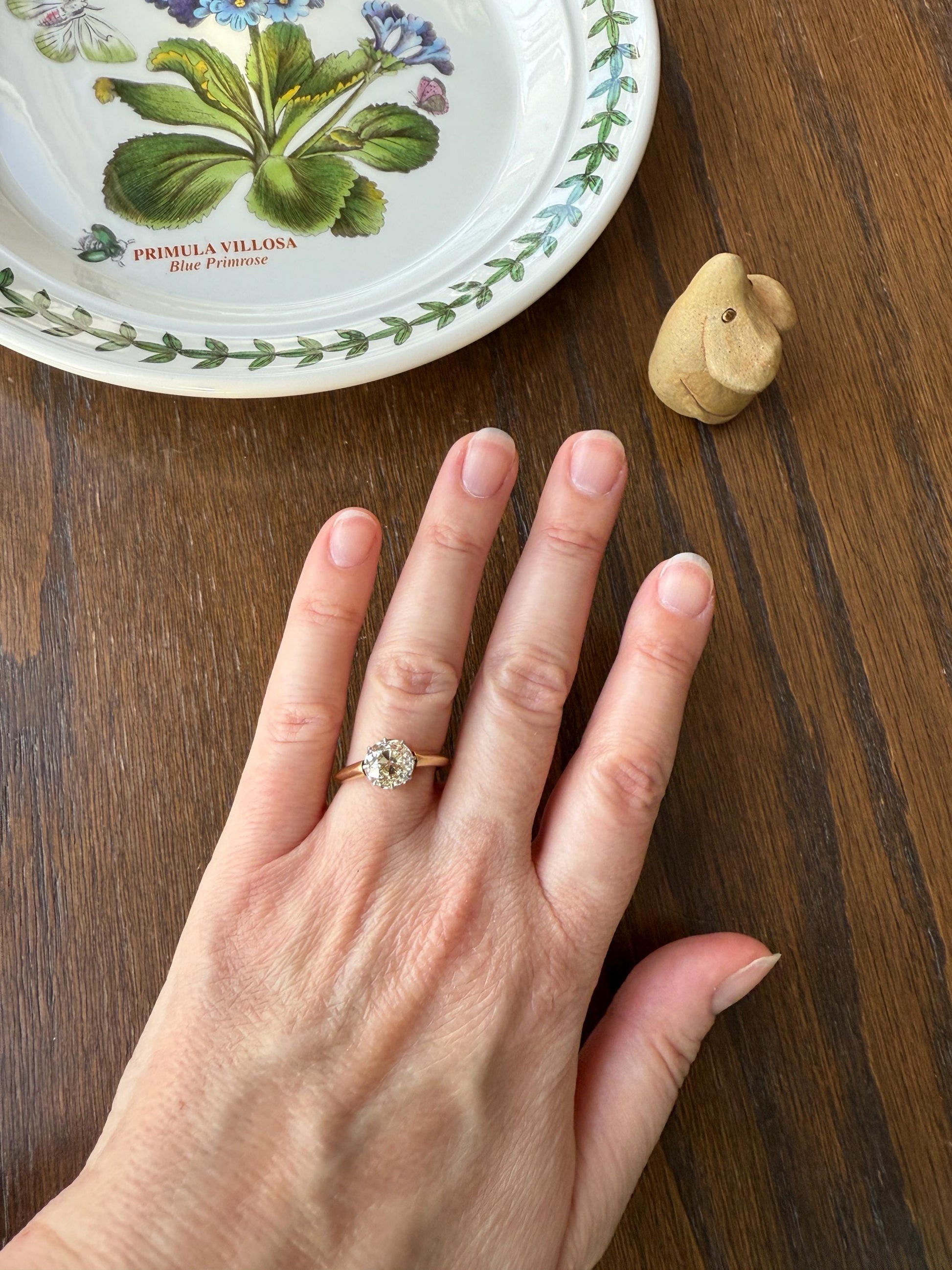Antique Eye Clean Two Carat Warm Natural Old Mine Cut DiAMOND Solitaire Ring French 18k GOLD Engagement All Original Victorian Setting 2Ctw
