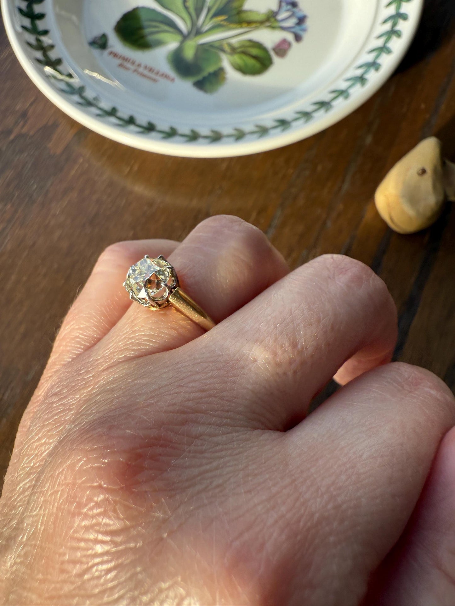 Antique Eye Clean Two Carat Warm Natural Old Mine Cut DiAMOND Solitaire Ring French 18k GOLD Engagement All Original Victorian Setting 2Ctw
