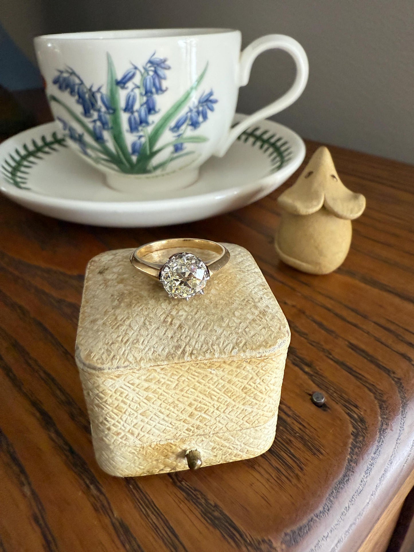 Antique Eye Clean Two Carat Warm Natural Old Mine Cut DiAMOND Solitaire Ring French 18k GOLD Engagement All Original Victorian Setting 2Ctw