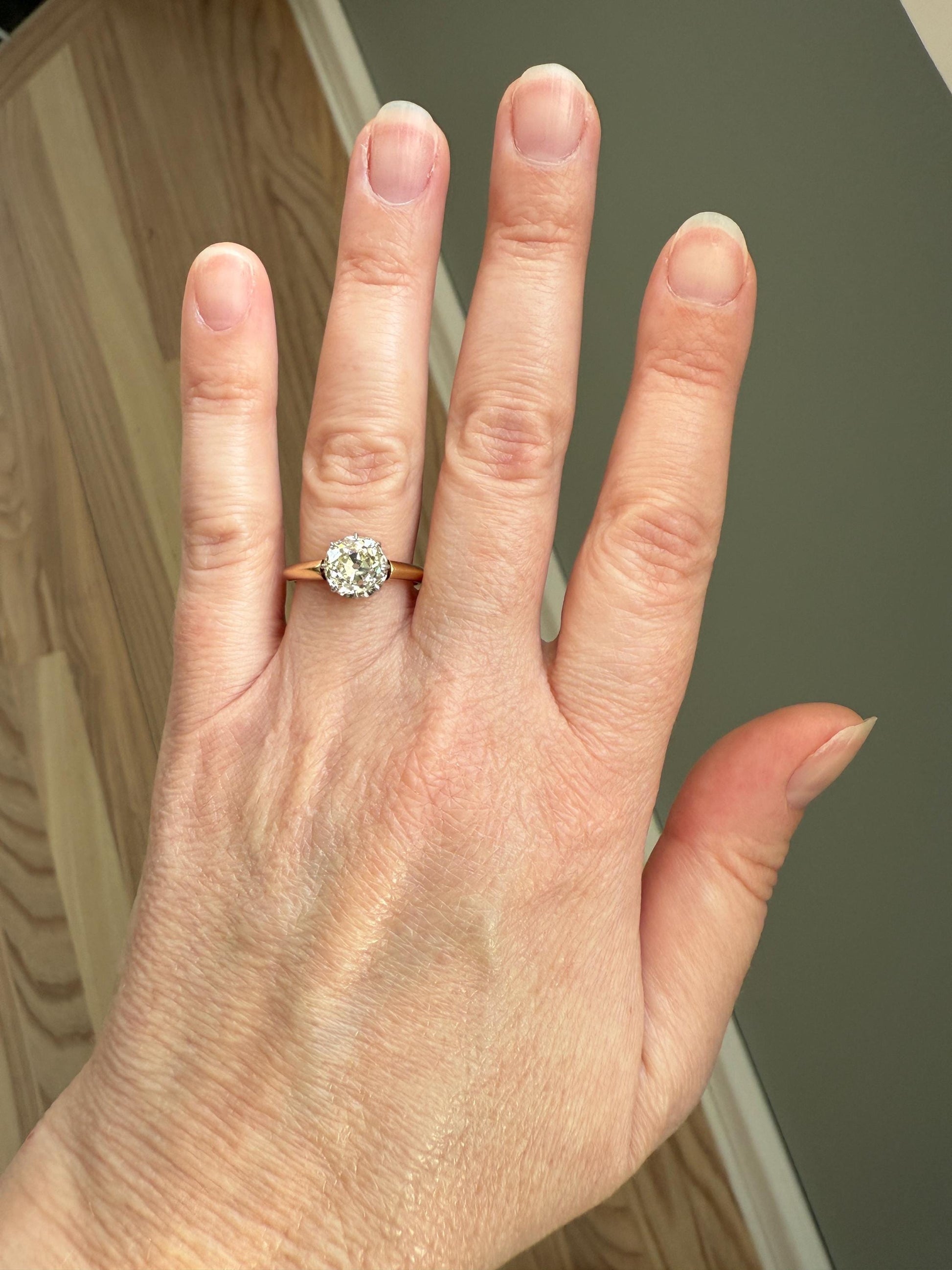 Antique Eye Clean Two Carat Warm Natural Old Mine Cut DiAMOND Solitaire Ring French 18k GOLD Engagement All Original Victorian Setting 2Ctw