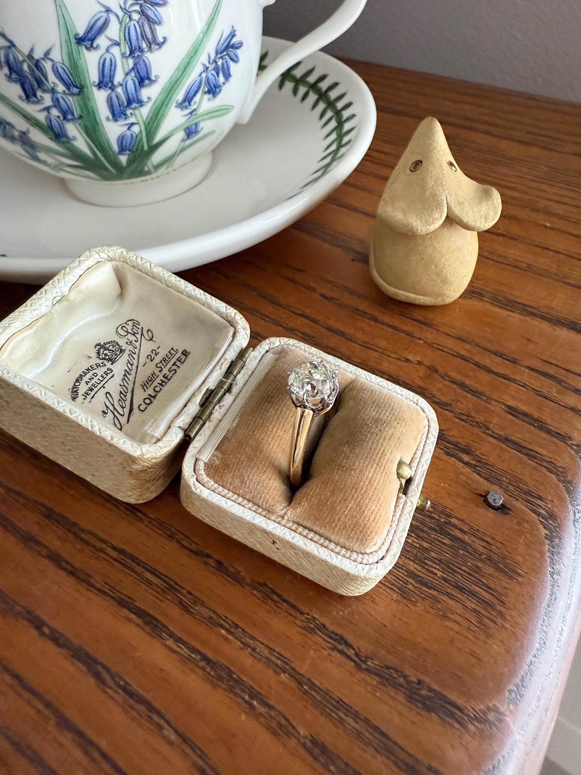 Antique Eye Clean Two Carat Warm Natural Old Mine Cut DiAMOND Solitaire Ring French 18k GOLD Engagement All Original Victorian Setting 2Ctw