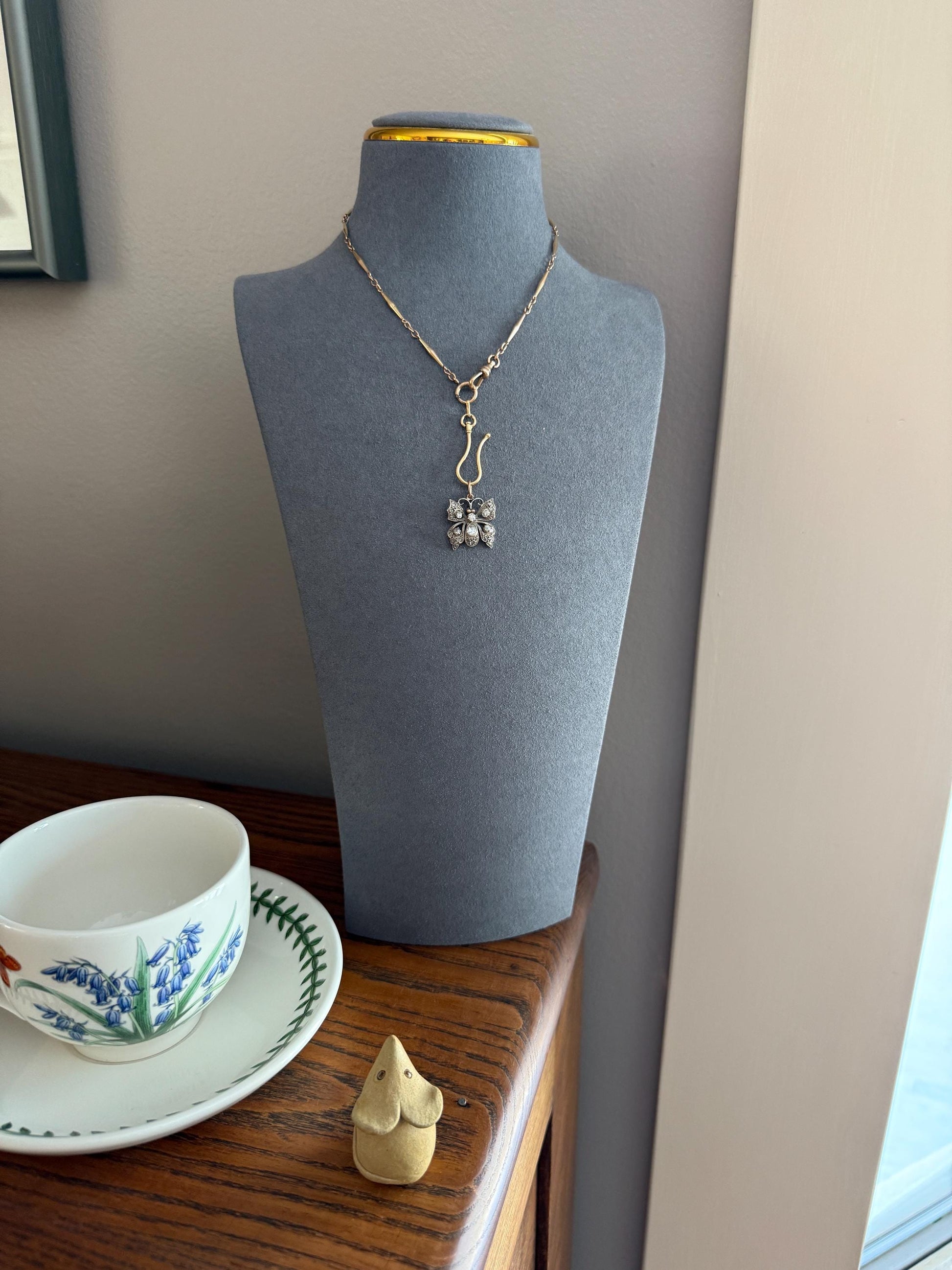 BUTTERFLY Victorian Antique Figural 18k Gold Solid Silver Old Mine Rose Cut Diamond French Belle Epoque Pendant