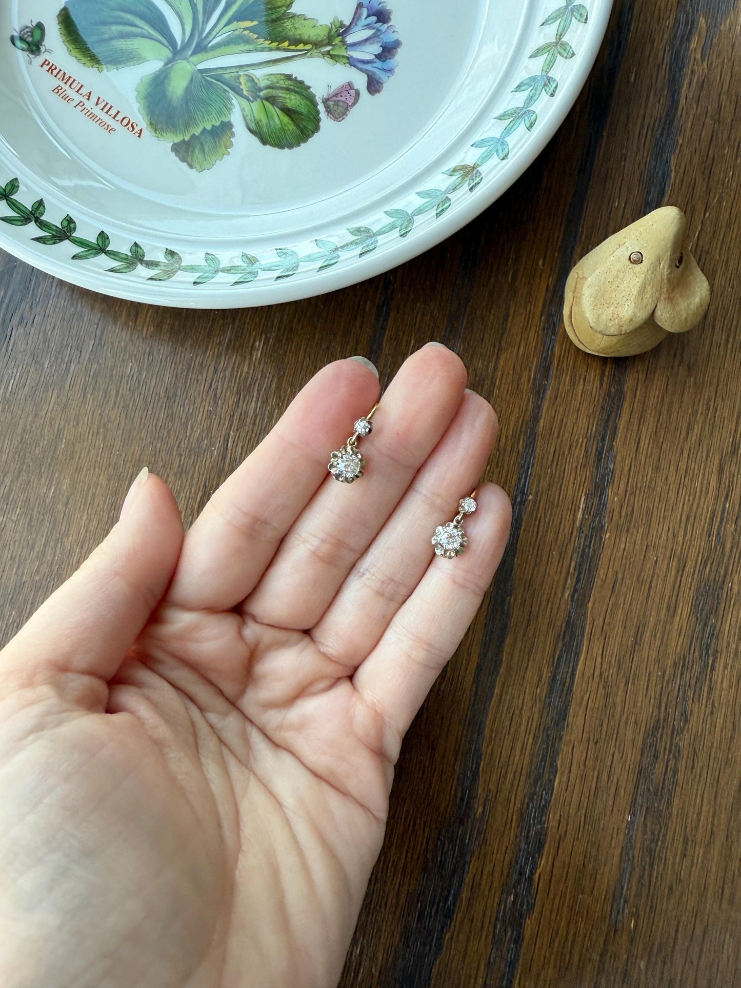 Antique .9 Carat Tdw Old Mine Cut Diamond Earrings 18k Gold French Victorian Dangle Dormeuse Gift Belle Epoque Bridal