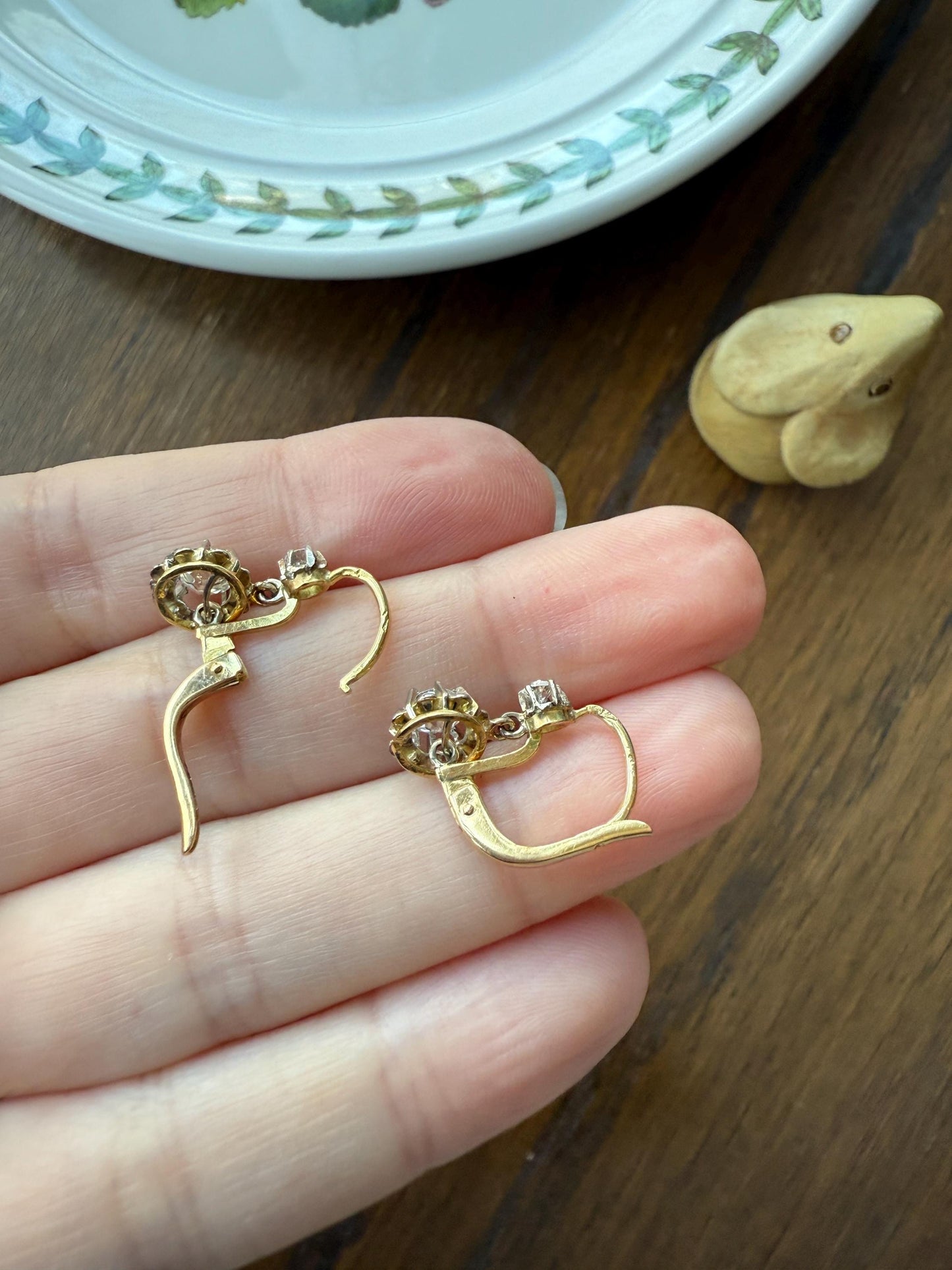 Antique .9 Carat Tdw Old Mine Cut Diamond Earrings 18k Gold French Victorian Dangle Dormeuse Gift Belle Epoque Bridal