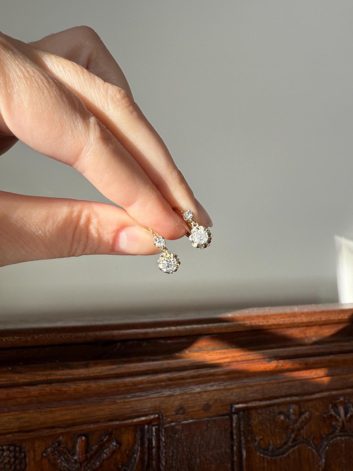 Antique .9 Carat Tdw Old Mine Cut Diamond Earrings 18k Gold French Victorian Dangle Dormeuse Gift Belle Epoque Bridal