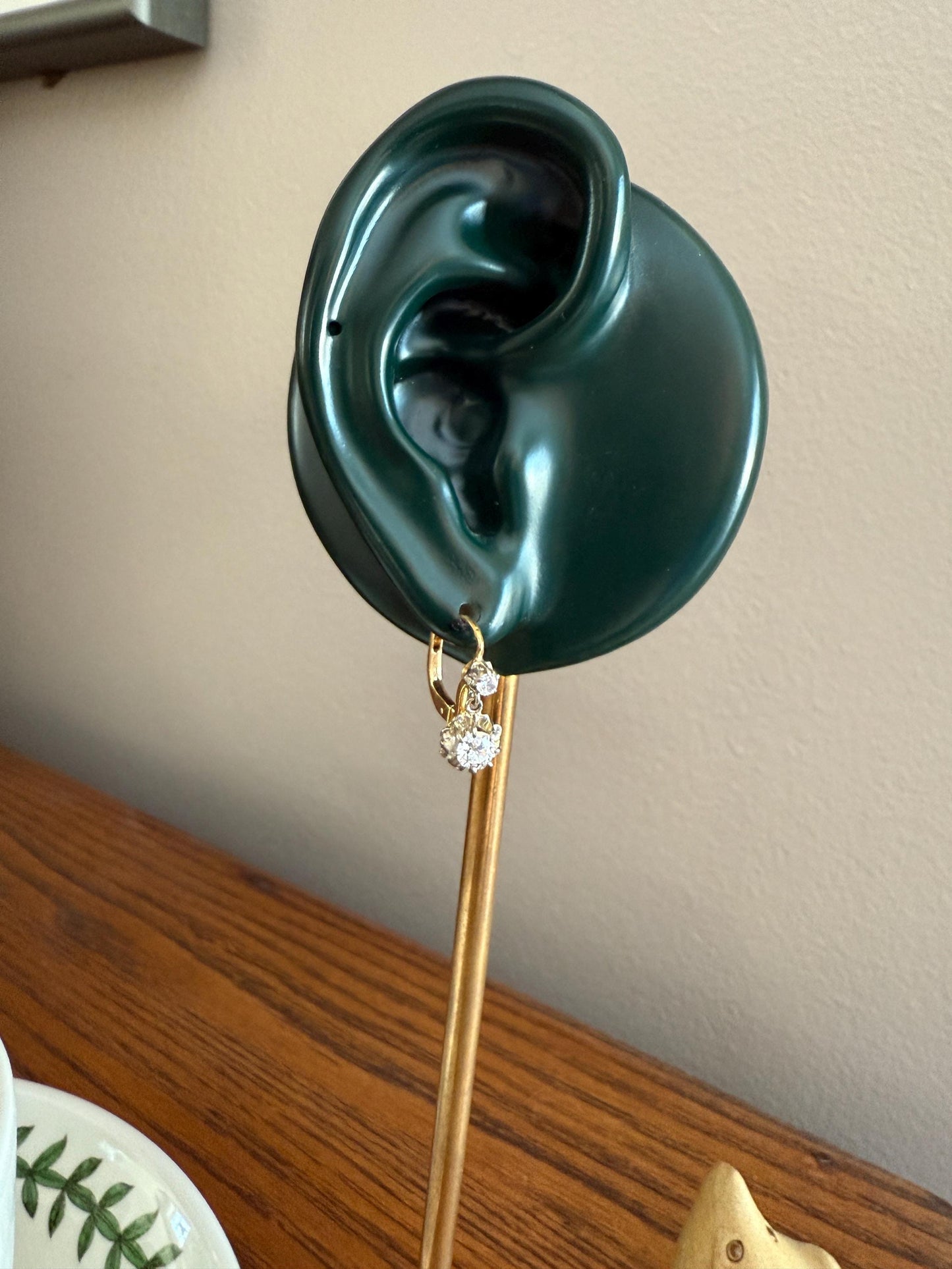 Antique .9 Carat Tdw Old Mine Cut Diamond Earrings 18k Gold French Victorian Dangle Dormeuse Gift Belle Epoque Bridal