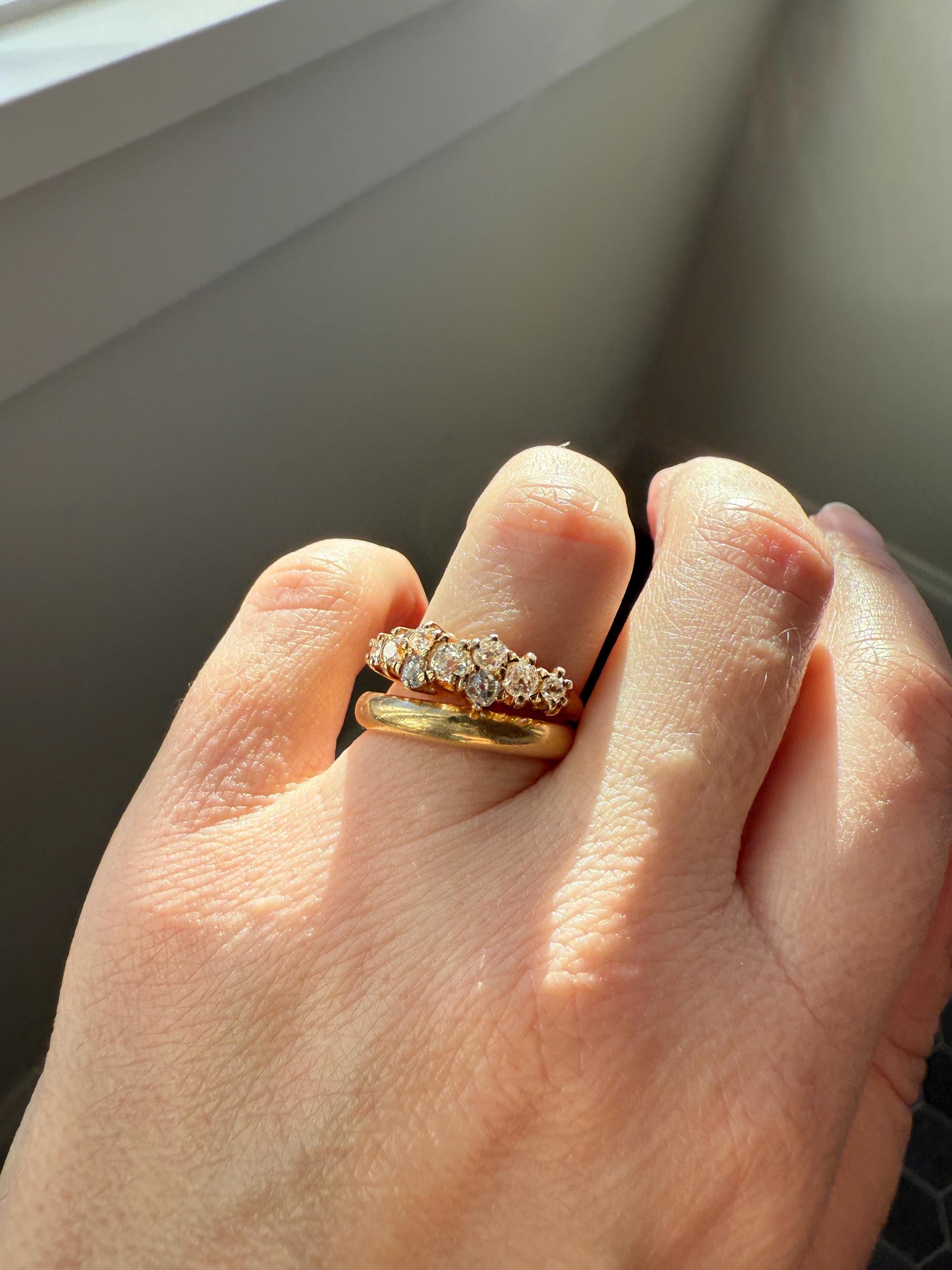 Unique Antique .9 Carat Old Mine Cut Diamond Nine Stone Band Mini Cluster Ring 18k Gold Victorian
