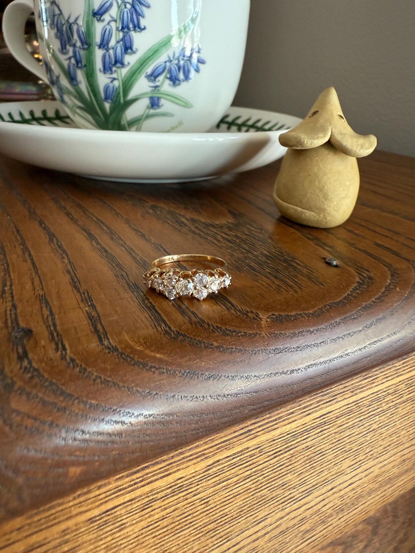 Unique Antique .9 Carat Old Mine Cut Diamond Nine Stone Band Mini Cluster Ring 18k Gold Victorian
