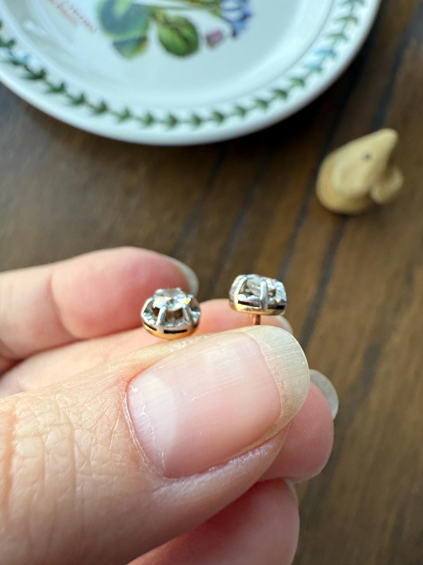 Antique .56 Carat Tdw Old Mine Cut DIAMOND Studs 18k Gold Screw Back Stud EARRINGS French Romantic Gift Belle Epoque Bridal Minimalist