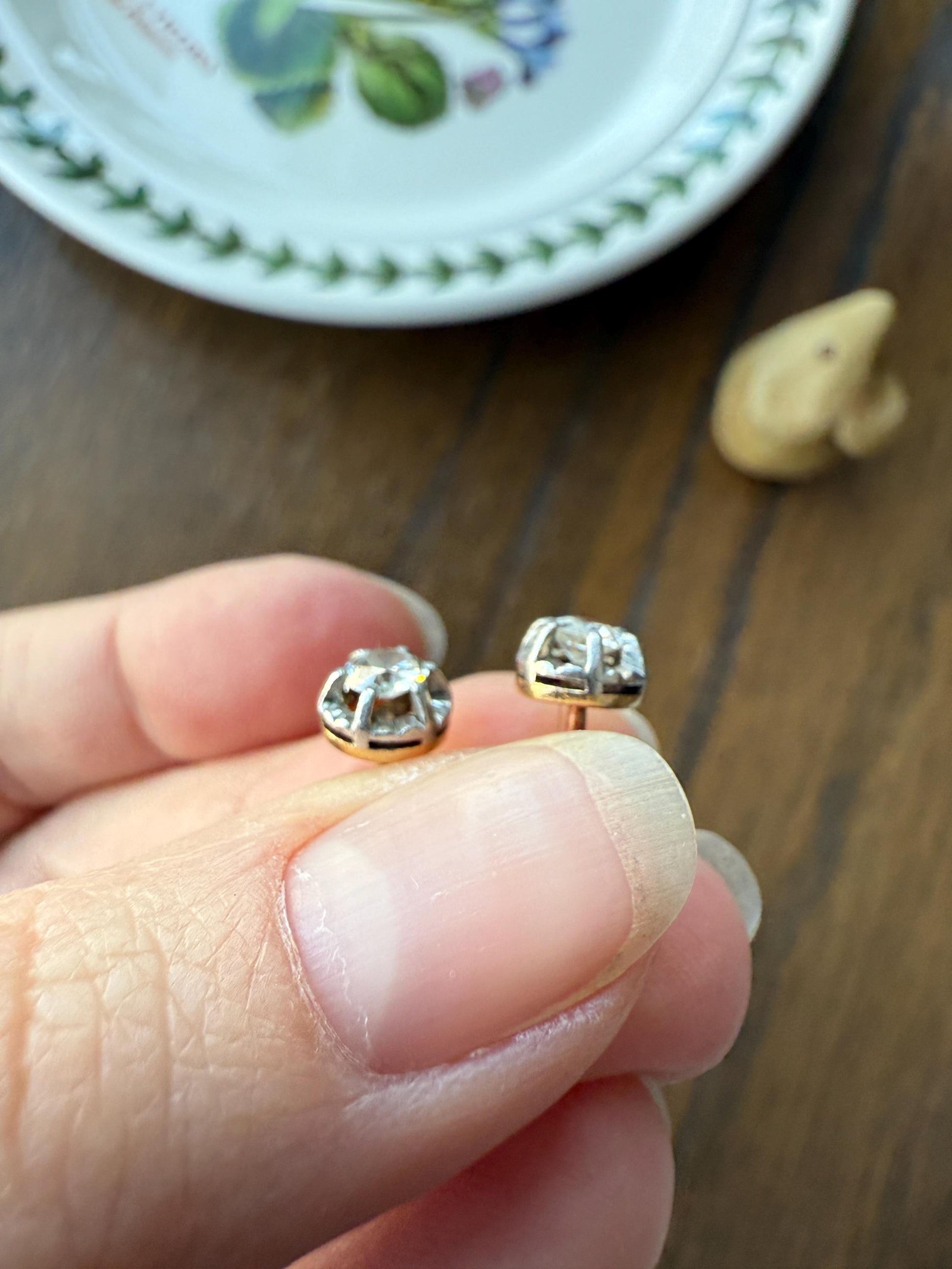 Antique .56 Carat Tdw Old Mine Cut DIAMOND Studs 18k Gold Screw Back Stud EARRINGS French Romantic Gift Belle Epoque Bridal Minimalist