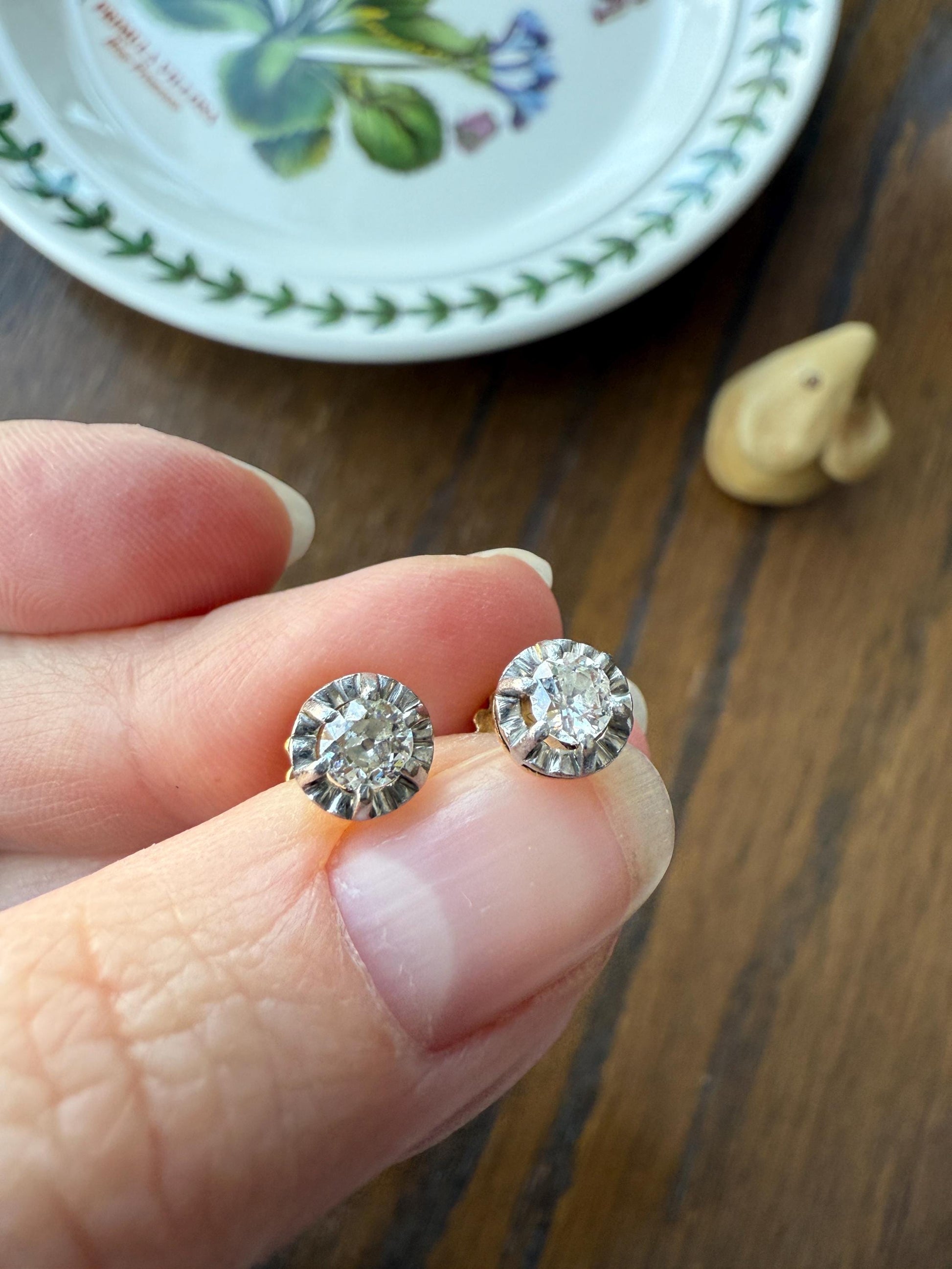 Antique .56 Carat Tdw Old Mine Cut DIAMOND Studs 18k Gold Screw Back Stud EARRINGS French Romantic Gift Belle Epoque Bridal Minimalist