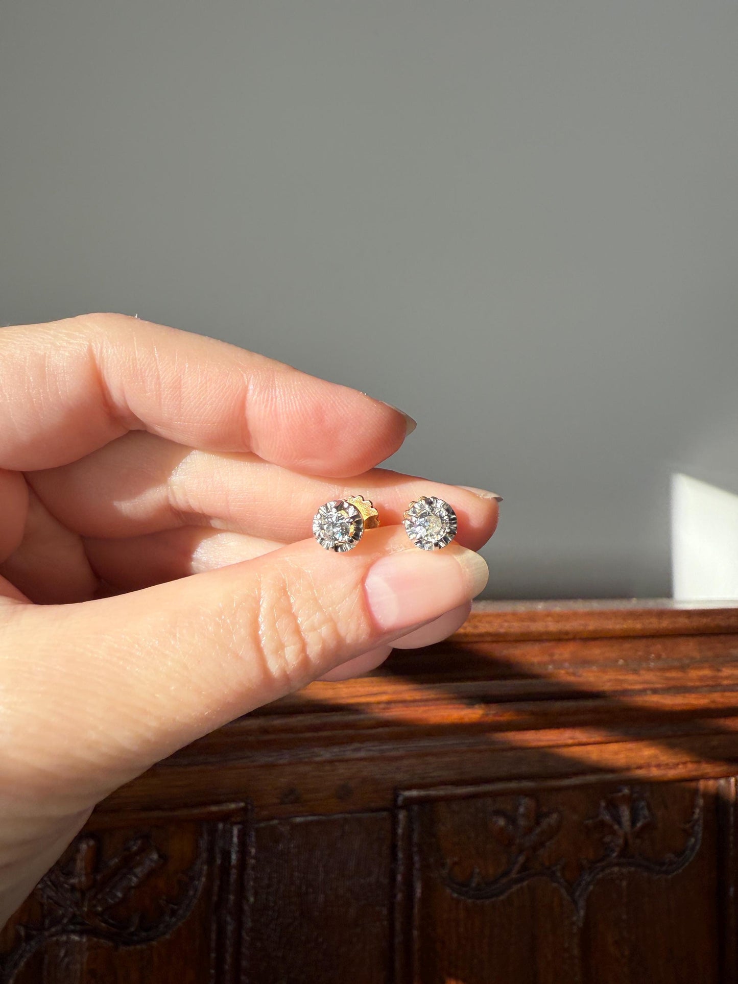 Antique .56 Carat Tdw Old Mine Cut DIAMOND Studs 18k Gold Screw Back Stud EARRINGS French Romantic Gift Belle Epoque Bridal Minimalist