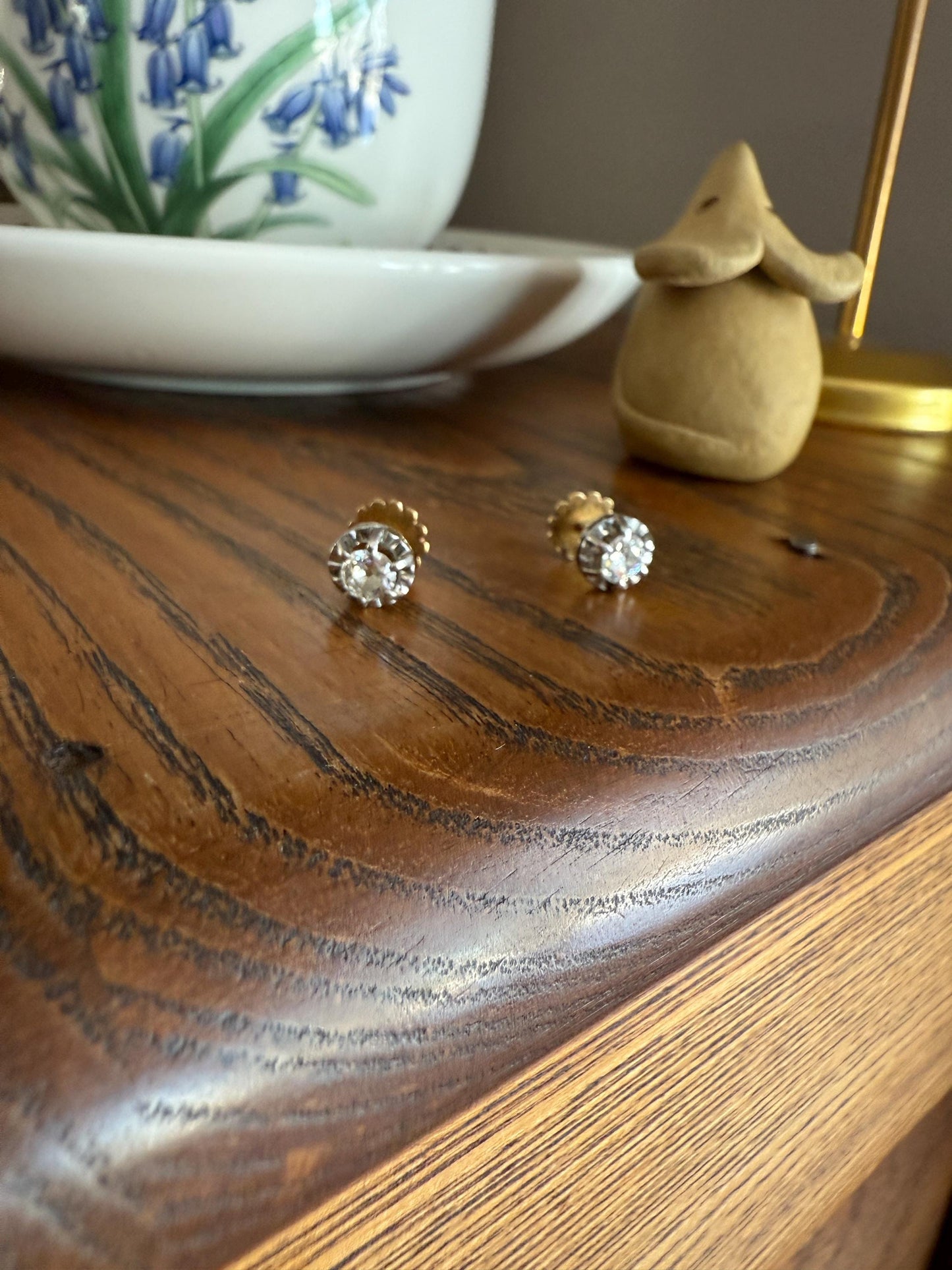 Antique .56 Carat Tdw Old Mine Cut DIAMOND Studs 18k Gold Screw Back Stud EARRINGS French Romantic Gift Belle Epoque Bridal Minimalist