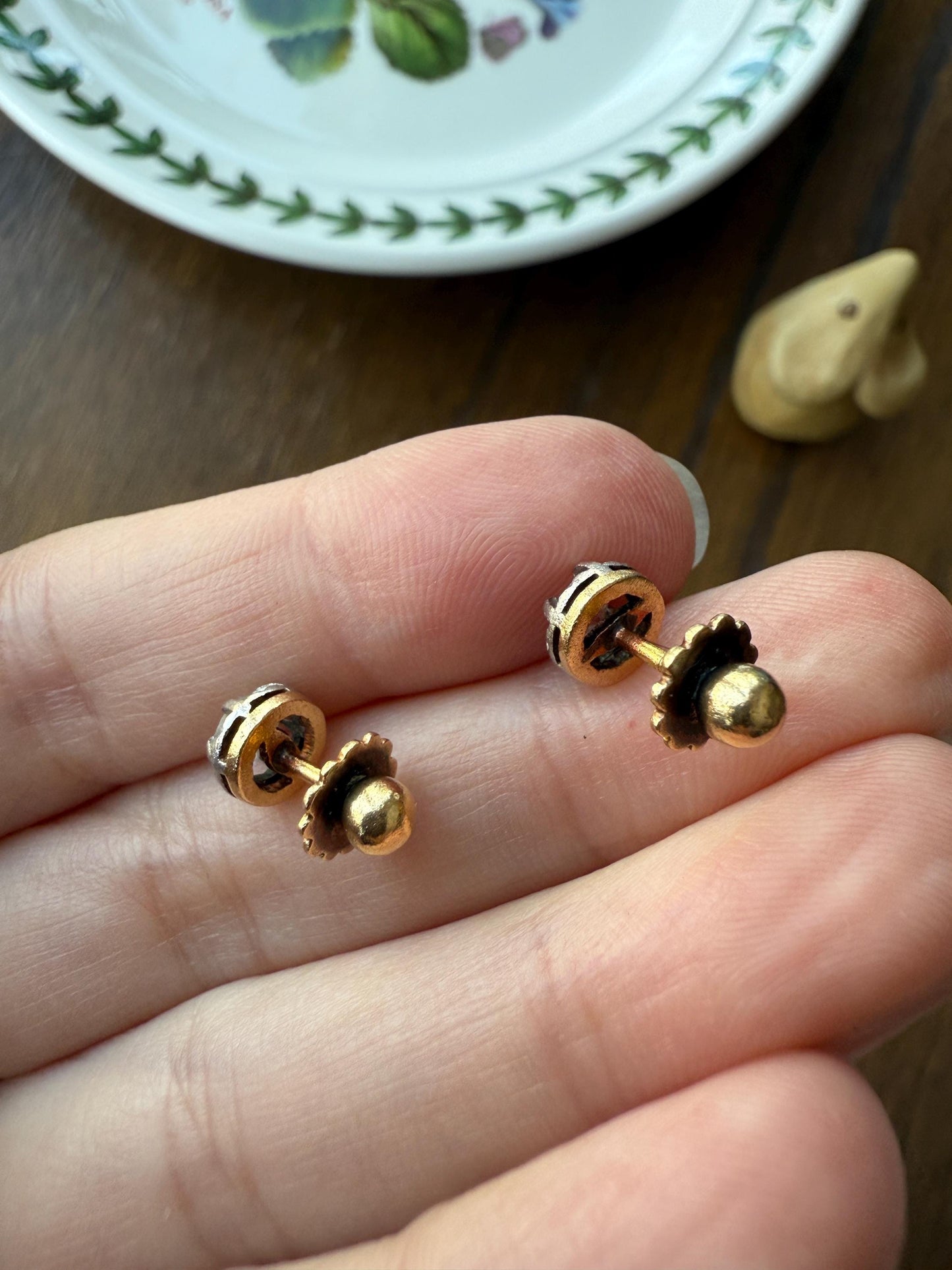 Antique .56 Carat Tdw Old Mine Cut DIAMOND Studs 18k Gold Screw Back Stud EARRINGS French Romantic Gift Belle Epoque Bridal Minimalist