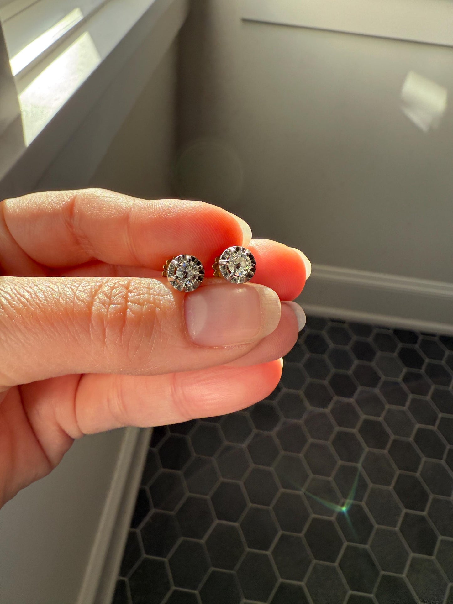 Antique .56 Carat Tdw Old Mine Cut DIAMOND Studs 18k Gold Screw Back Stud EARRINGS French Romantic Gift Belle Epoque Bridal Minimalist