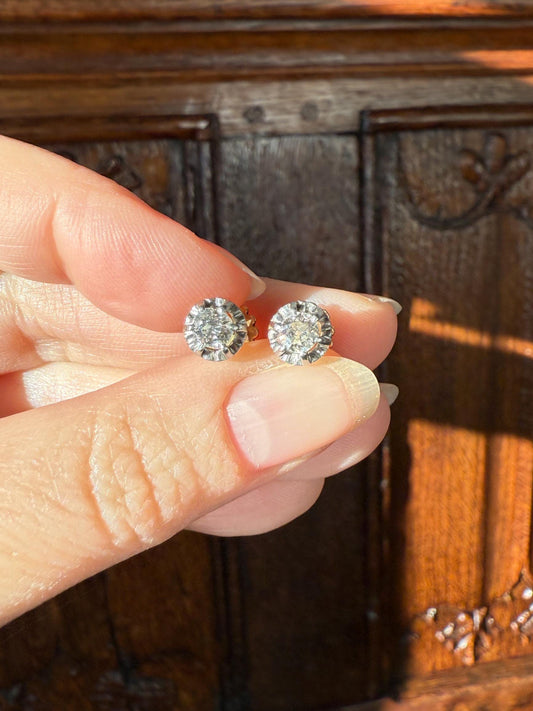 Antique .56 Carat Tdw Old Mine Cut DIAMOND Studs 18k Gold Screw Back Stud EARRINGS French Romantic Gift Belle Epoque Bridal Minimalist