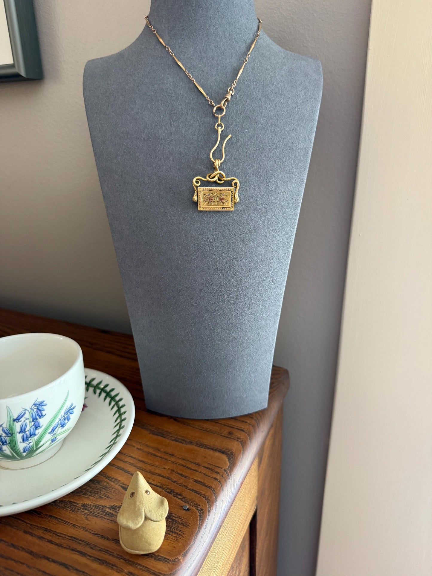 Antique SNAKE "Imitate the BIRDS" Floral Pansy Reversible Fob Pendant Heavy 7.3g 18k Gold French Traditional Enamel Coiled Two Heads