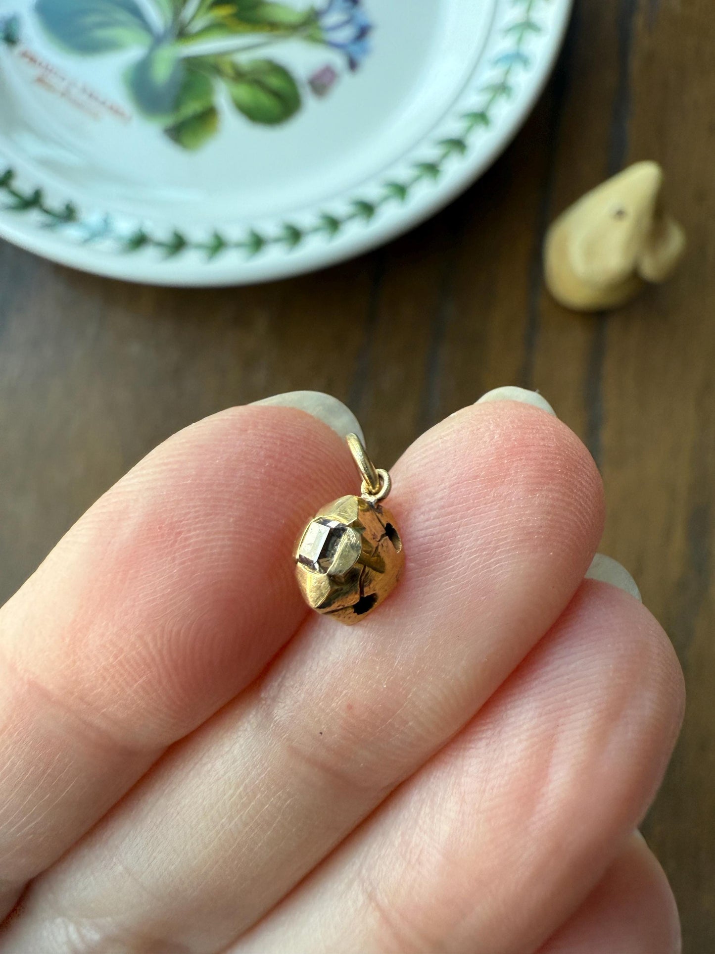 GEORGIAN Era Table Cut DIAMOND Eye Clean Teensiest Tiniest Pendant 18k Gold Pie Crust Bracelet or Necklace Charm Dainty Minimalist Drop