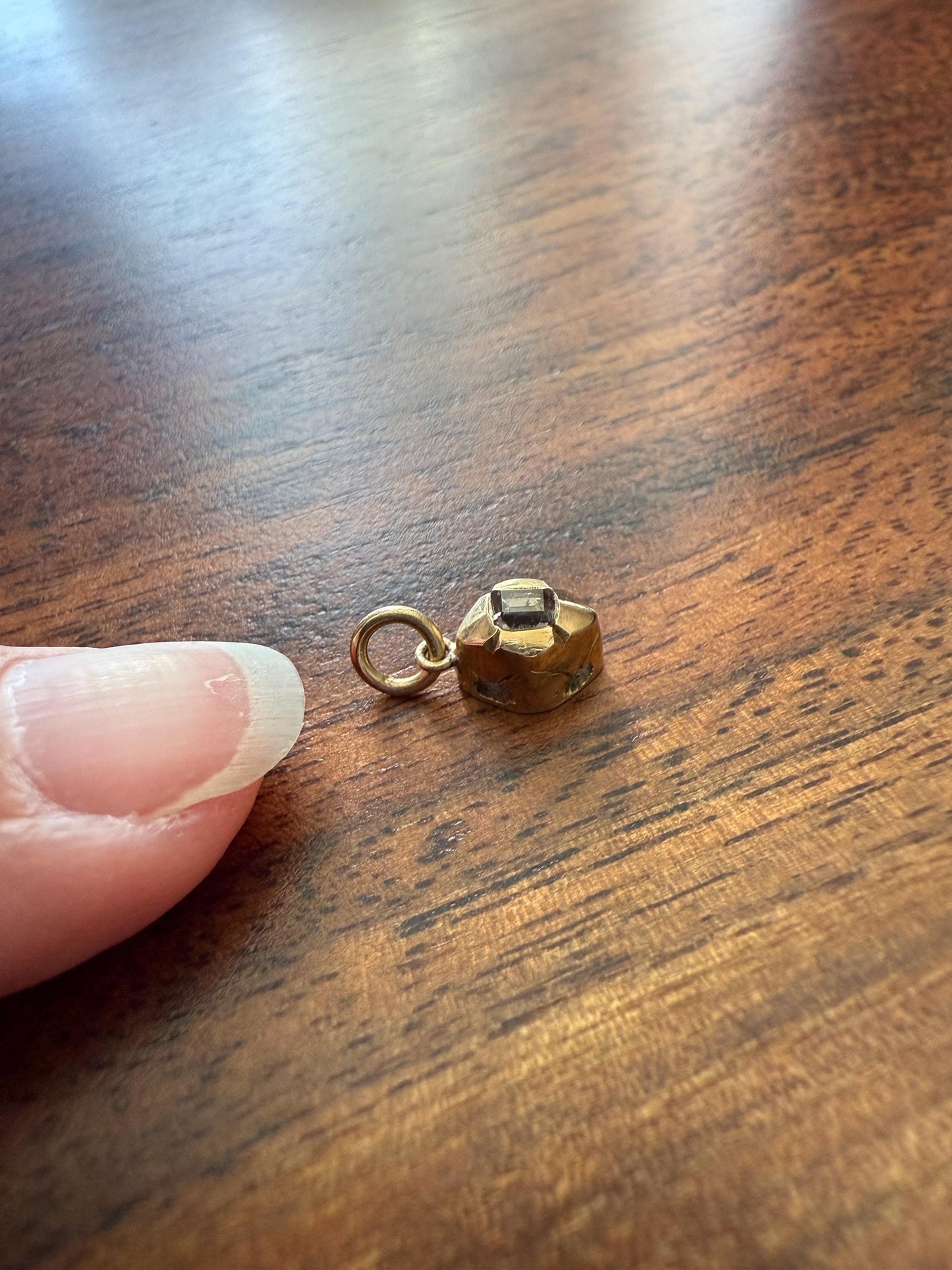 GEORGIAN Era Table Cut DIAMOND Eye Clean Teensiest Tiniest Pendant 18k Gold Pie Crust Bracelet or Necklace Charm Dainty Minimalist Drop