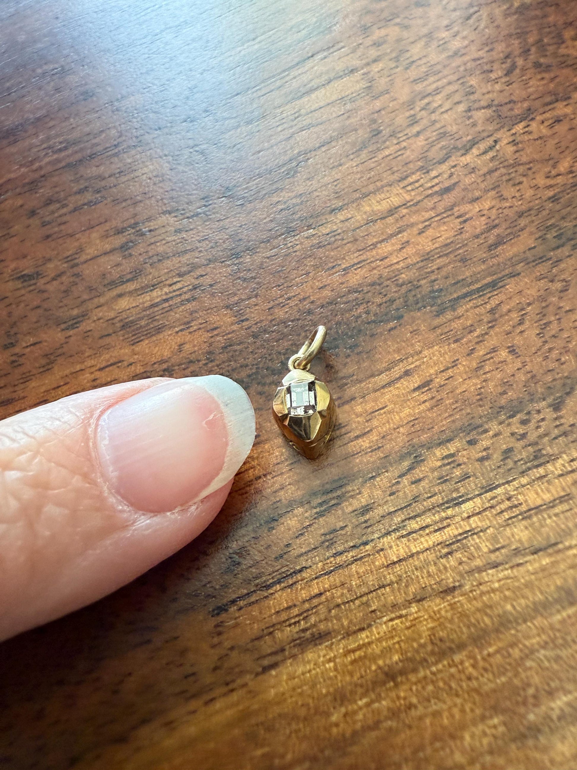 GEORGIAN Era Table Cut DIAMOND Eye Clean Teensiest Tiniest Pendant 18k Gold Pie Crust Bracelet or Necklace Charm Dainty Minimalist Drop