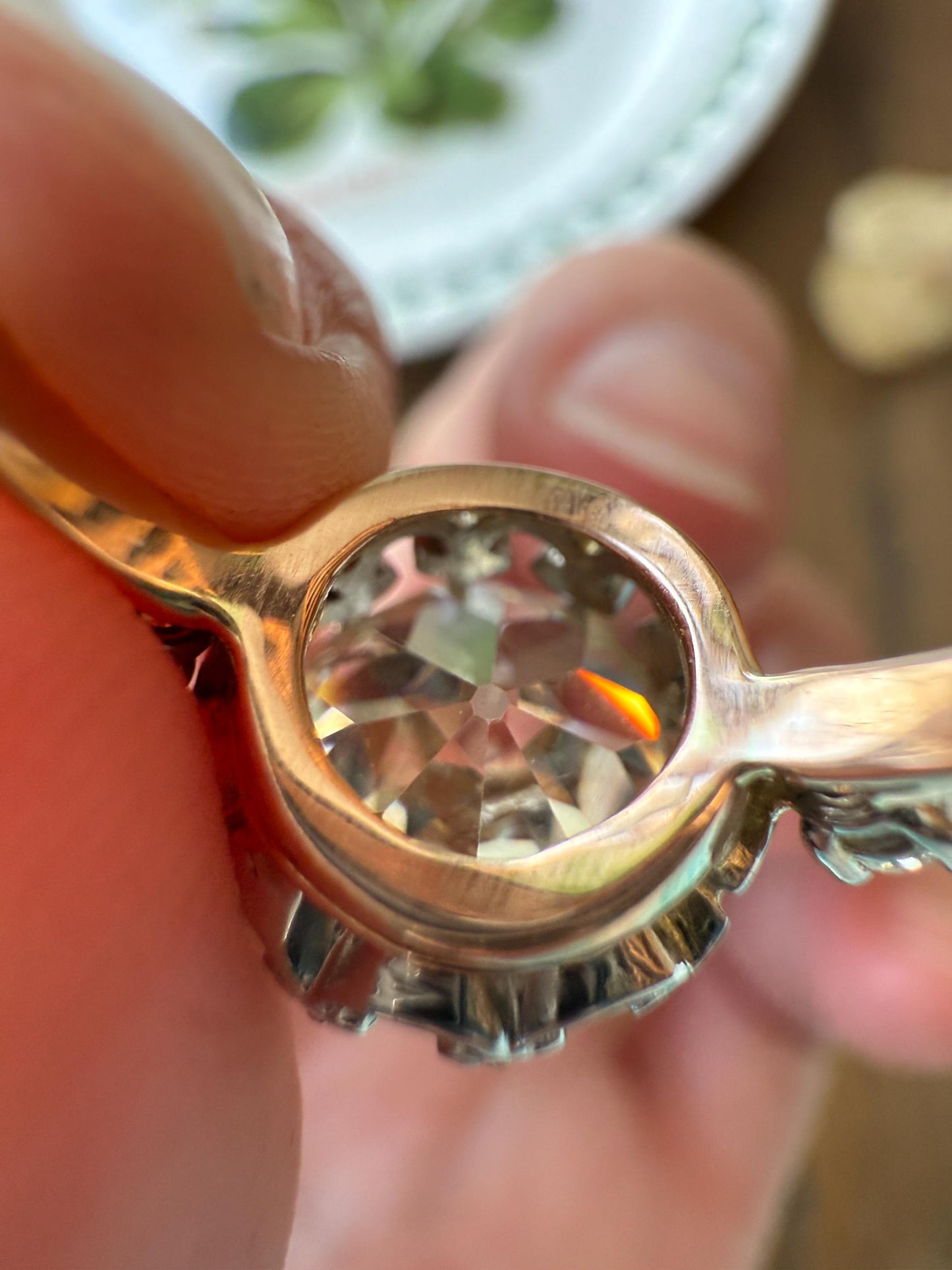 Special French Original Antique 4.07 CARAT Natural Old European Cut DIAMOND Eye Clean Solitaire Engagement Ring 18k Rosy Gold Platinum