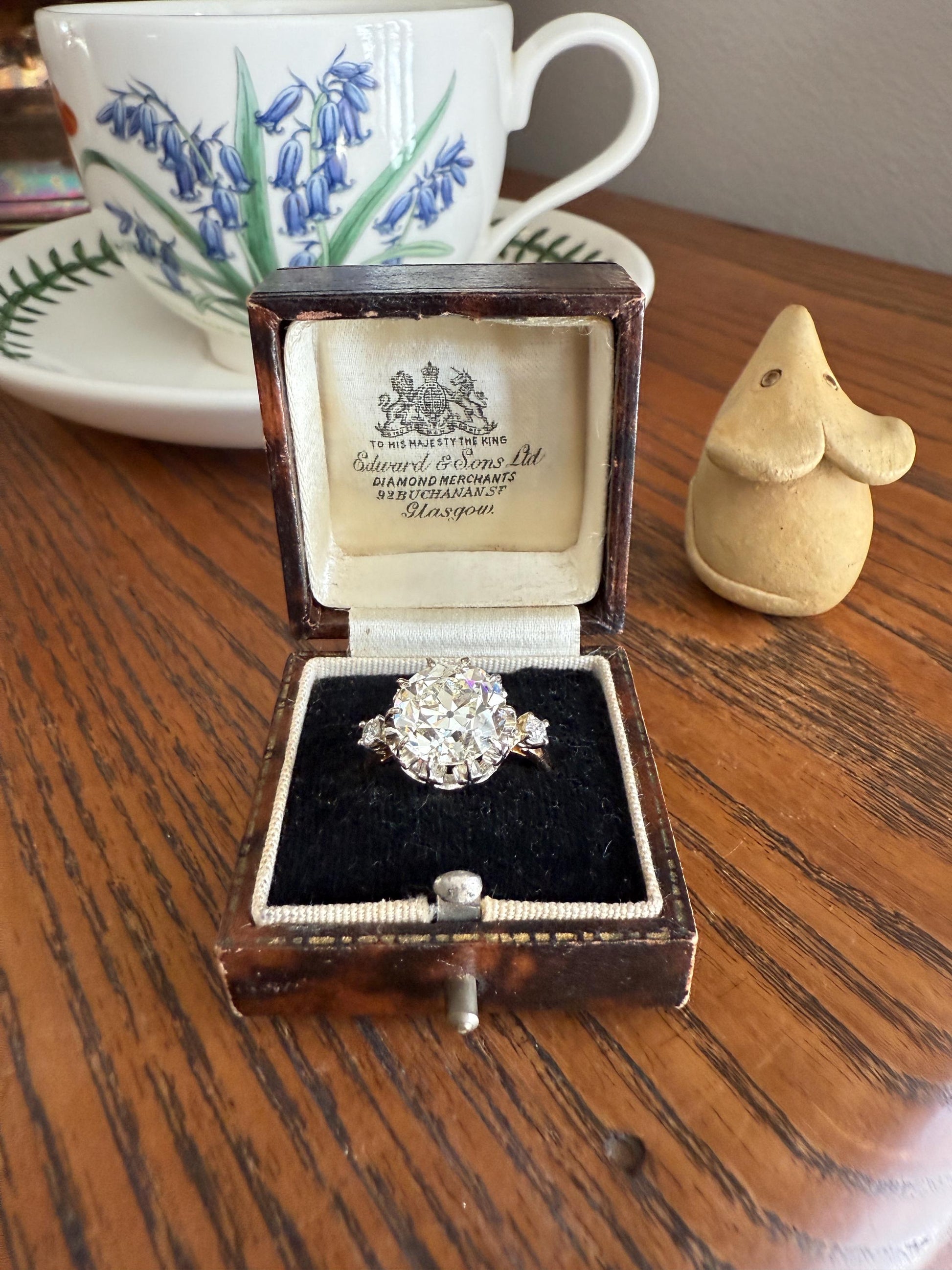 Special French Original Antique 4.07 CARAT Natural Old European Cut DIAMOND Eye Clean Solitaire Engagement Ring 18k Rosy Gold Platinum