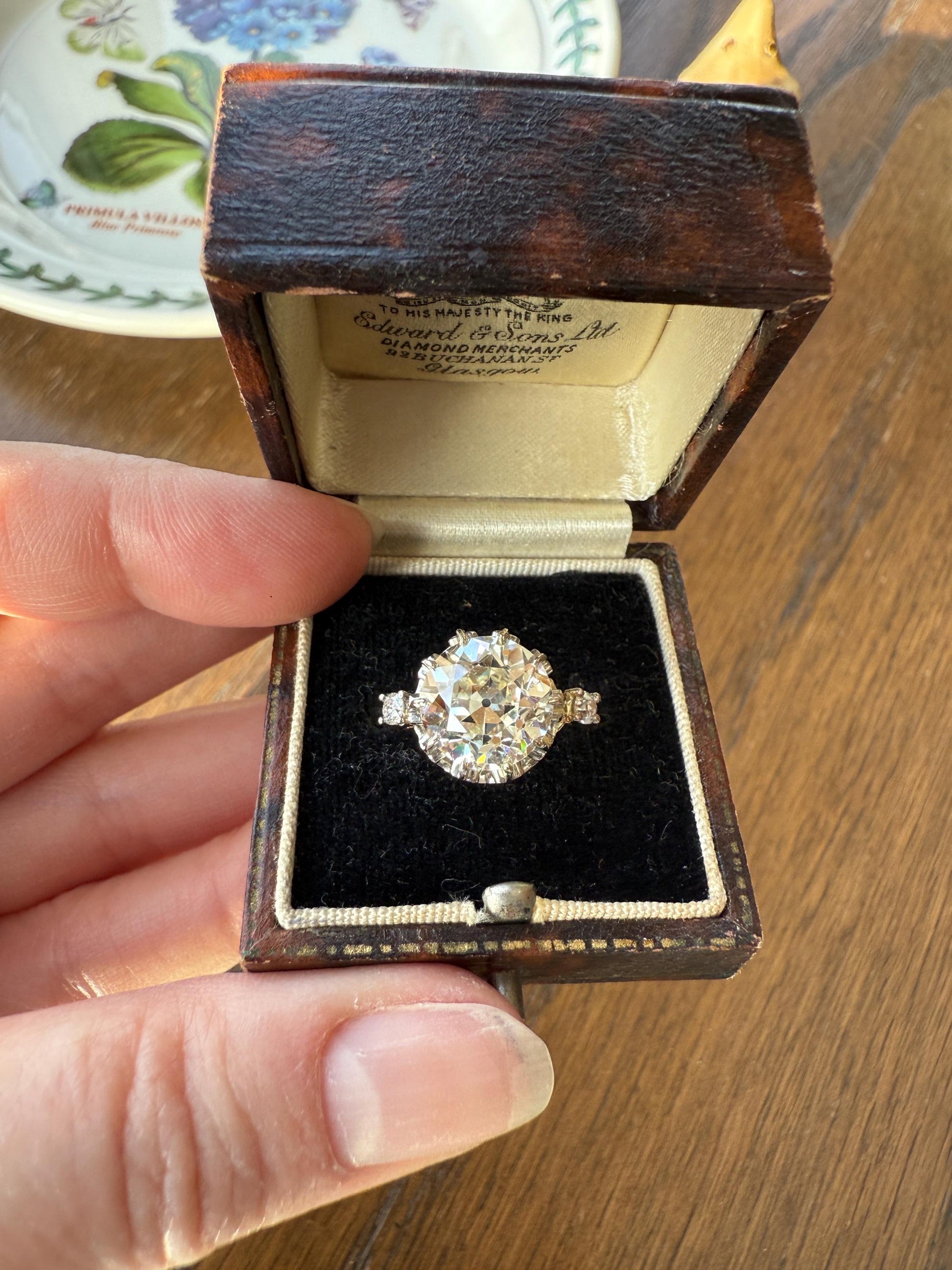 Special French Original Antique 4.07 CARAT Natural Old European Cut DIAMOND Eye Clean Solitaire Engagement Ring 18k Rosy Gold Platinum