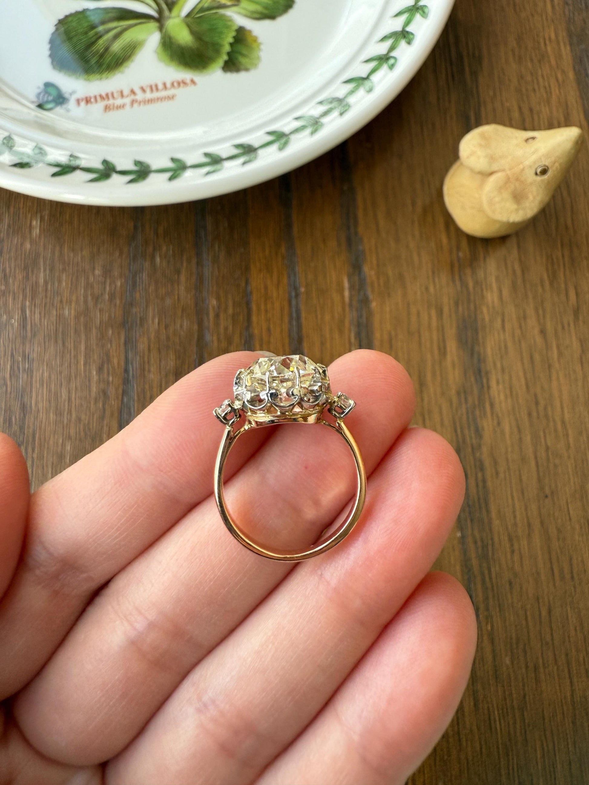 Special French Original Antique 4.07 CARAT Natural Old European Cut DIAMOND Eye Clean Solitaire Engagement Ring 18k Rosy Gold Platinum