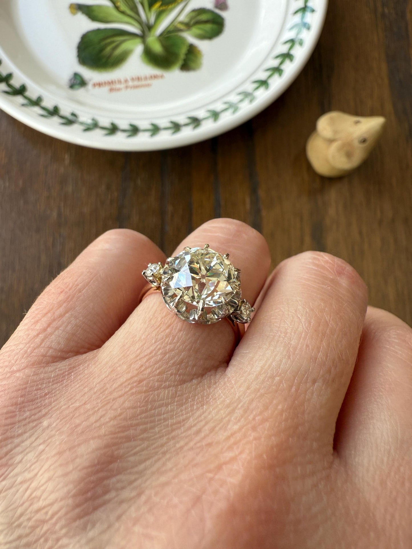 Special French Original Antique 4.07 CARAT Natural Old European Cut DIAMOND Eye Clean Solitaire Engagement Ring 18k Rosy Gold Platinum