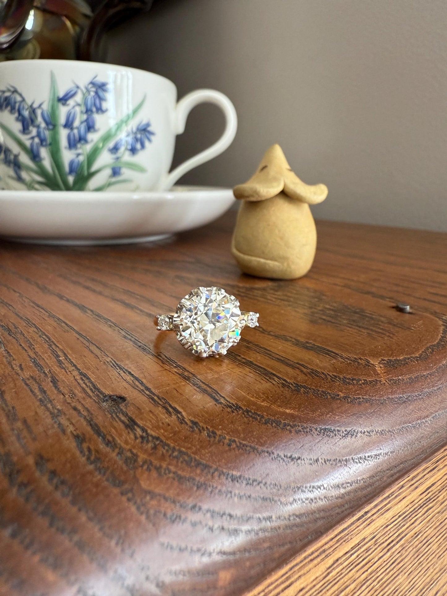 Special French Original Antique 4.07 CARAT Natural Old European Cut DIAMOND Eye Clean Solitaire Engagement Ring 18k Rosy Gold Platinum