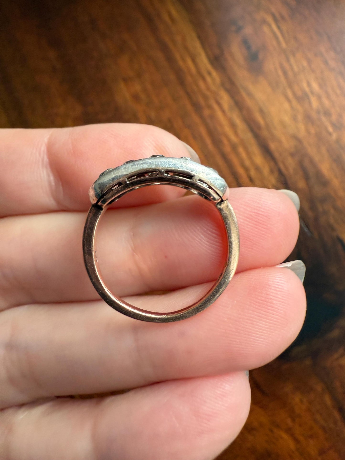 Antique One CARAT Old Mine Cut DiAMOND Five Stone Sapphire East West HALO Ring Carre Square Cut Stacker Band 14k Gold