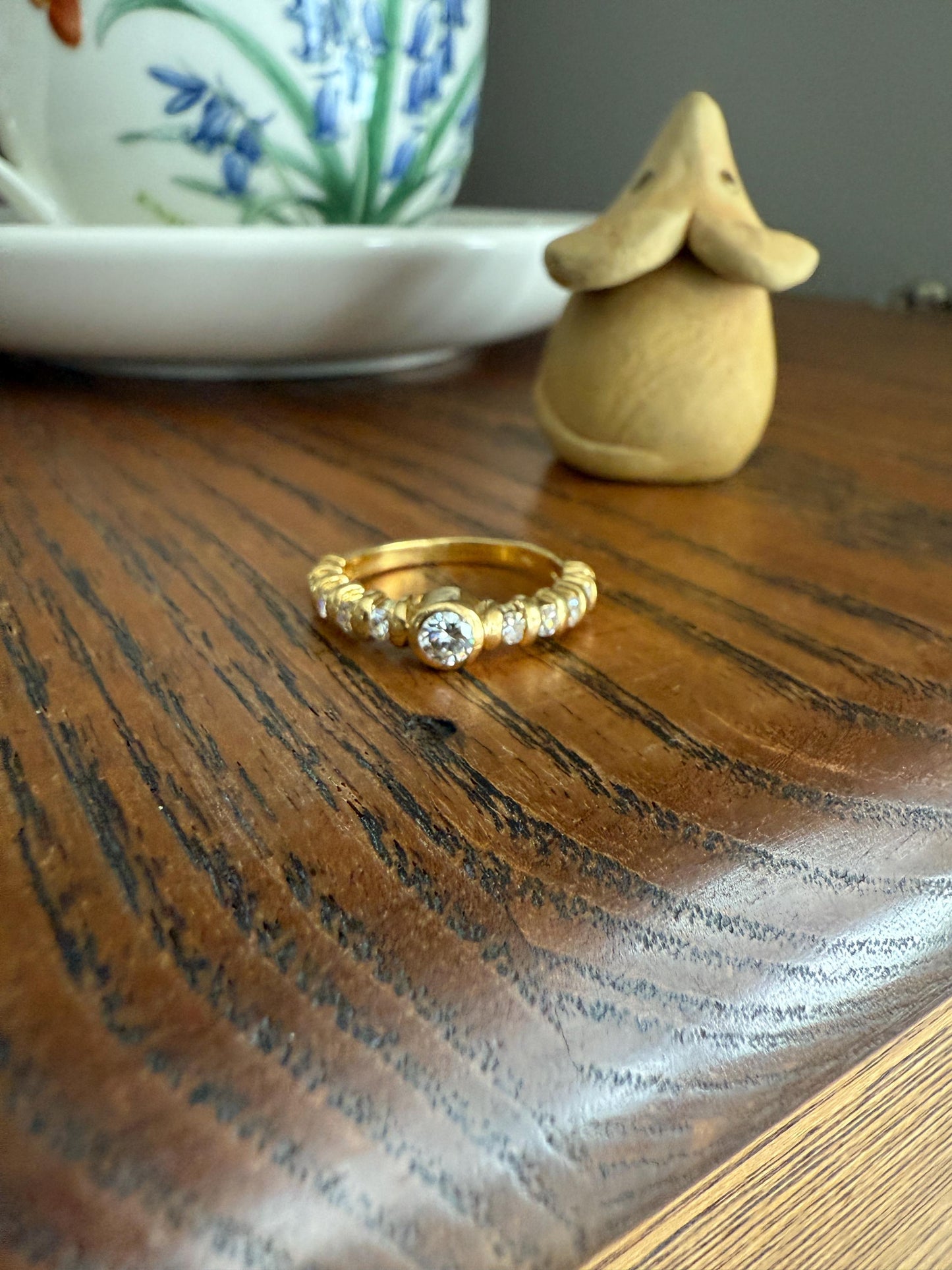 Vintage 18k Gold Diamond Bubble Band Stacker Ring Bezel Set with Accents Eleven Stone