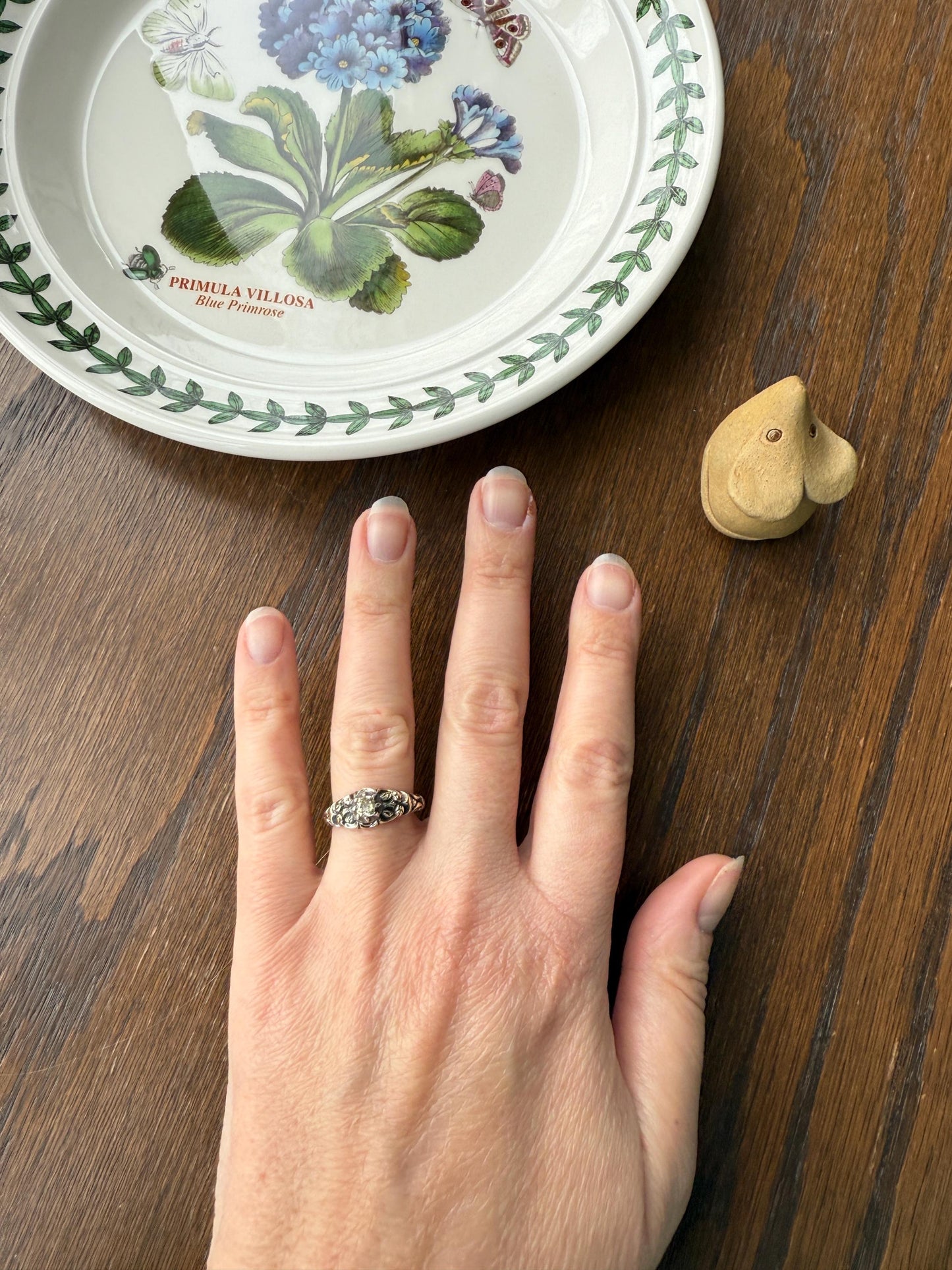 Antique Old Mine Cut DIAMOND Swirl Embossed Georgian ANTIQUE Ring Warm Pale Yellow Stone 14k Gold Silver Collet Band Stacker Solitaire Gift