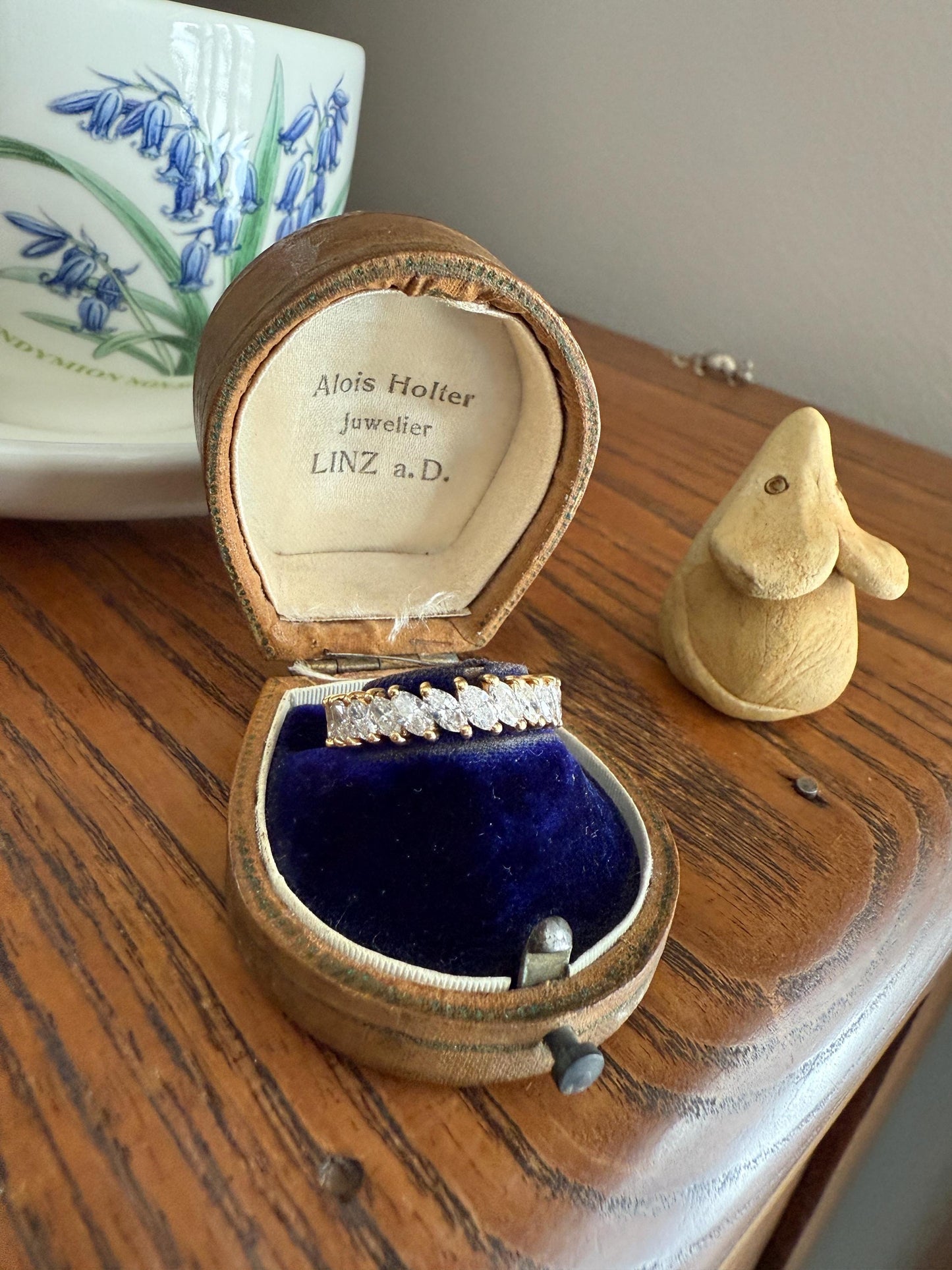 Vintage Two Carats Marquise Navette Cut DIAMOND Full Eternity Hoop Ring 18k Gold French Band Asymmetrical Angled Stacker