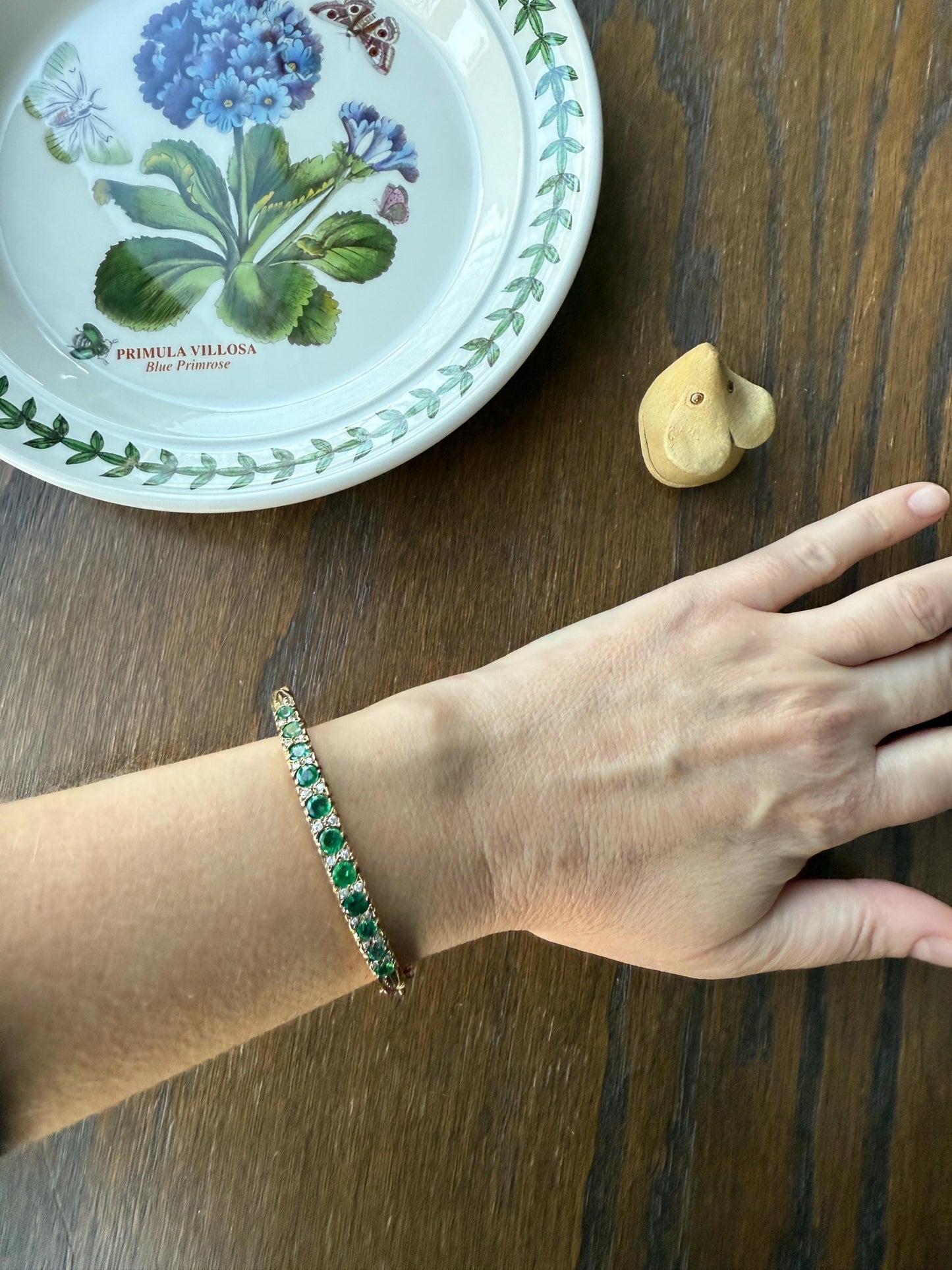 Antique Green Natural EMERALD Single Cut Diamond Hinged Bangle Bracelet 9k Gold Victorian Edwardian Ornate Swirls Not 10k